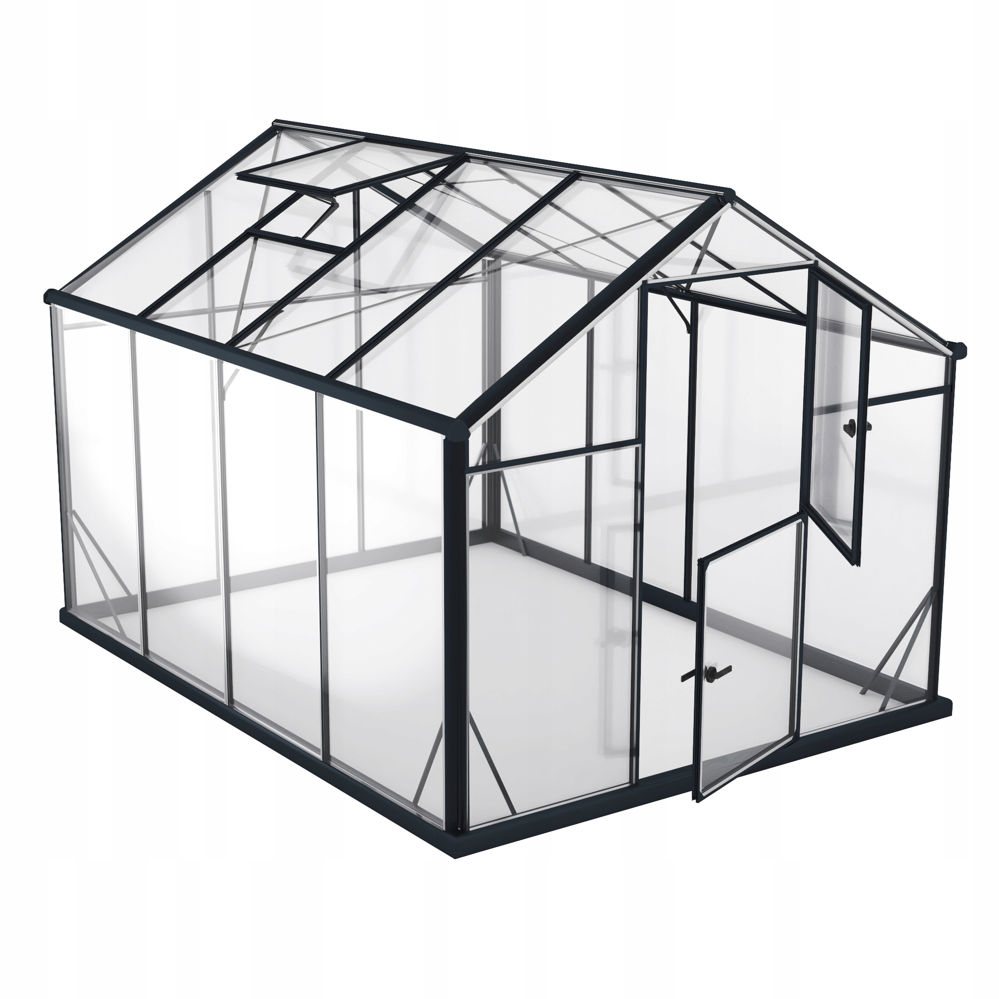 Skleník Glass L-7 Tvrzené Sklo 220x290x208 cm Černá 6,5 m2 Sklo