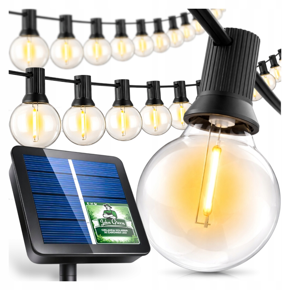 GIRLANDA SOLARNA OGRODOWA LED 8 TRYBÓW PROGRAMATOR 20x ŻARÓWEK WODOODPORNE