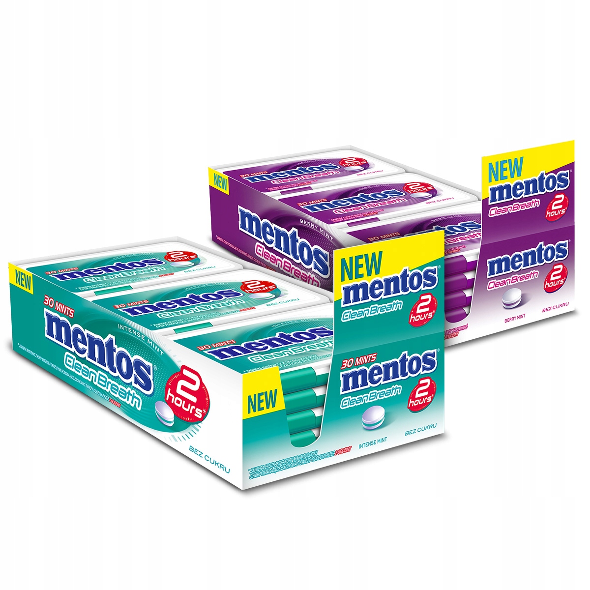 Zestaw Mentos Clean Breath pastylki Intense Mint 12x21g i Berry Mint 12x21g