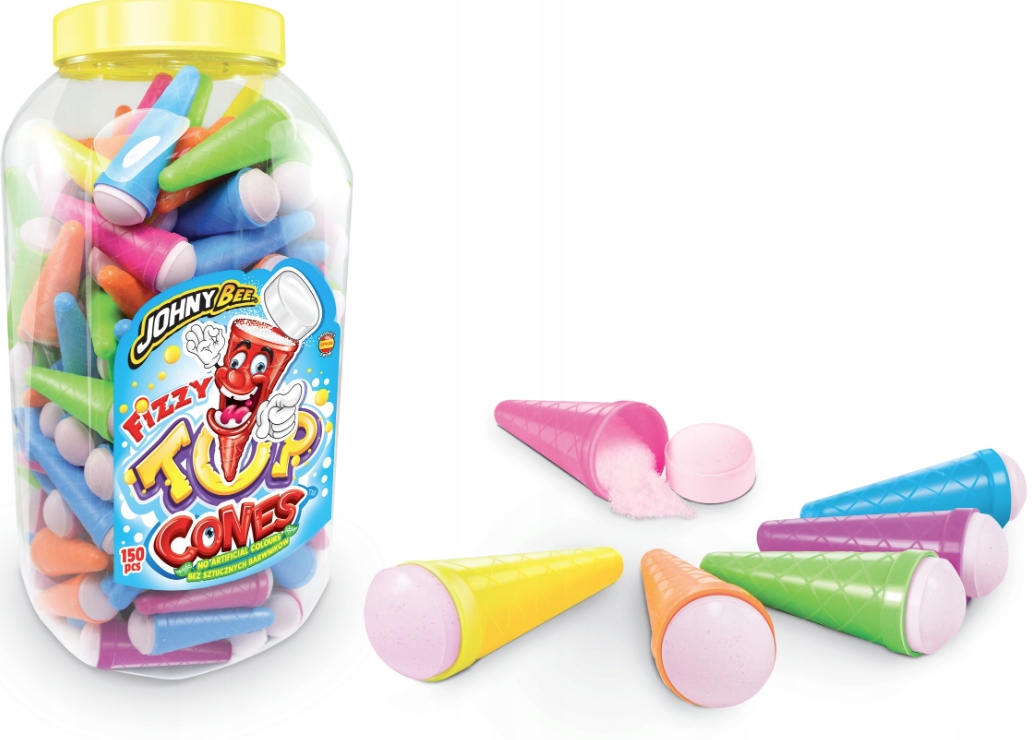 Johny Bee Top Cones Frizzy Cukierki pudrowe rożki 150szt