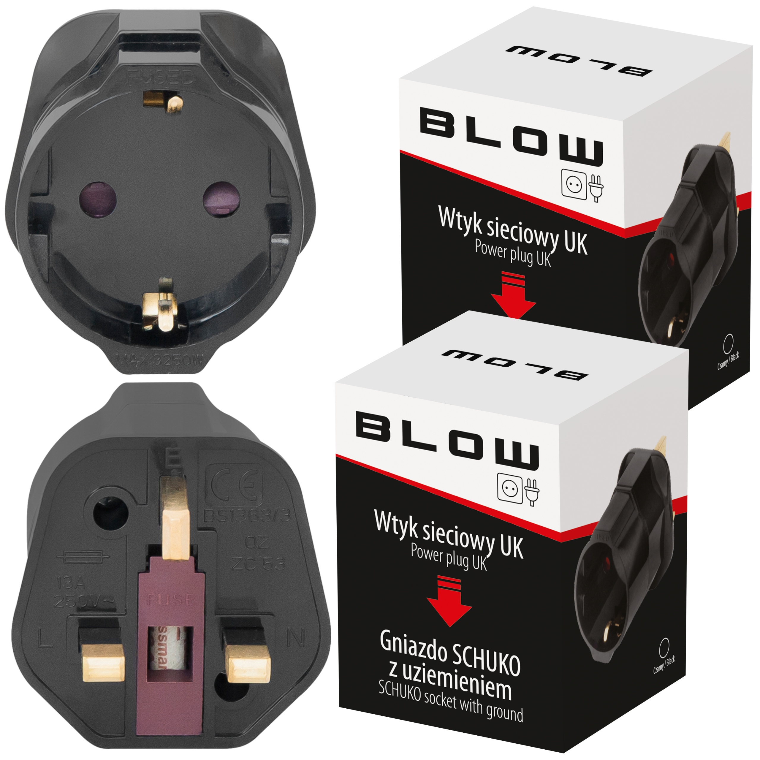 

2x Przejściówka Adapter Z/u Pl Wtyczka Uk Zestaw