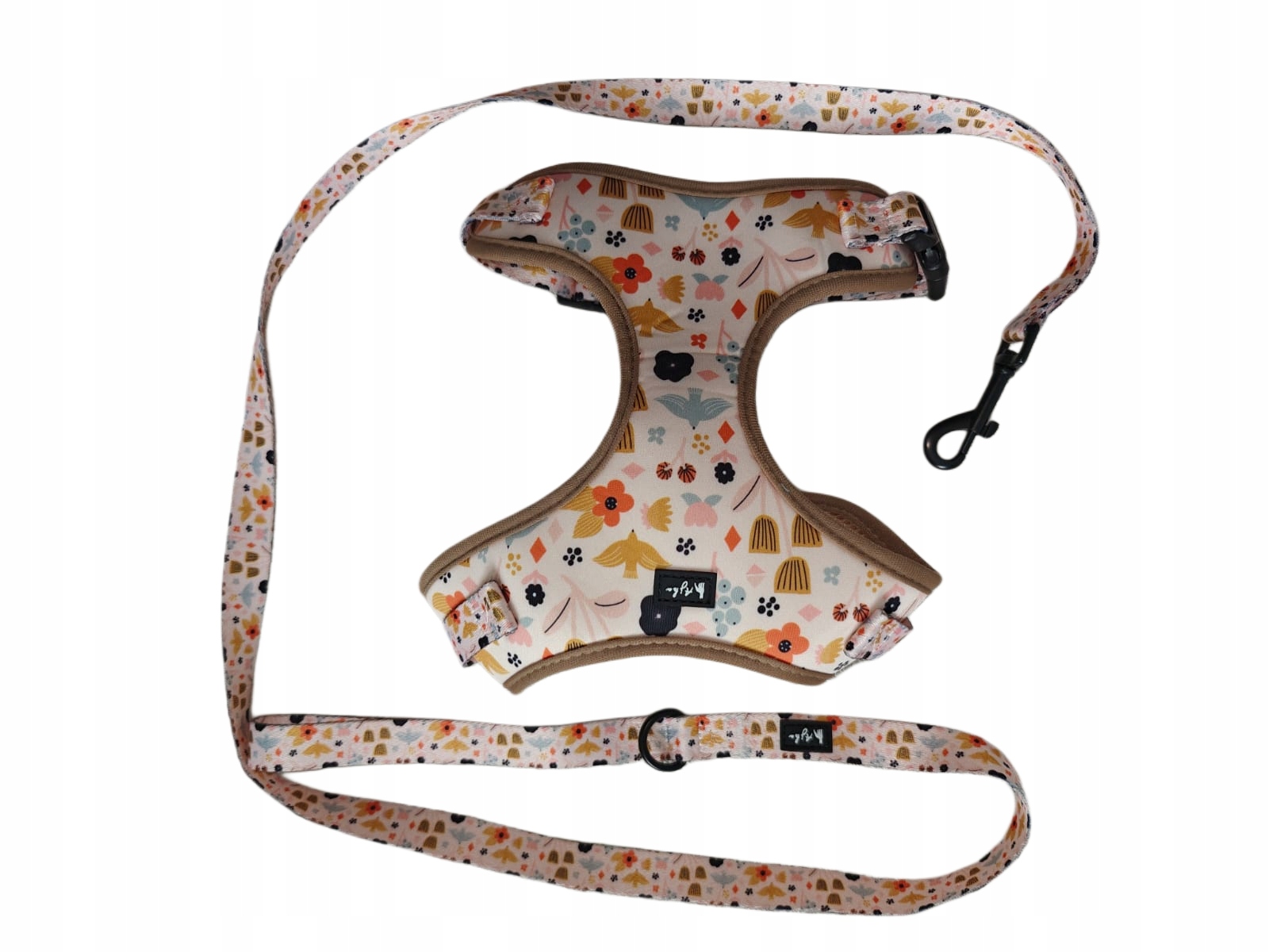 Levně Květinový vycházkový set pro psa vodítko, postroj, velikost M