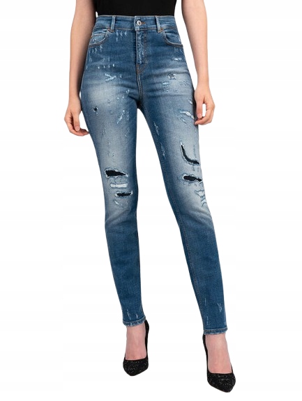 Guess Džíny Úzké Nohavice S Dírami A Vysokým Pasem Bavlna 25 Gxm