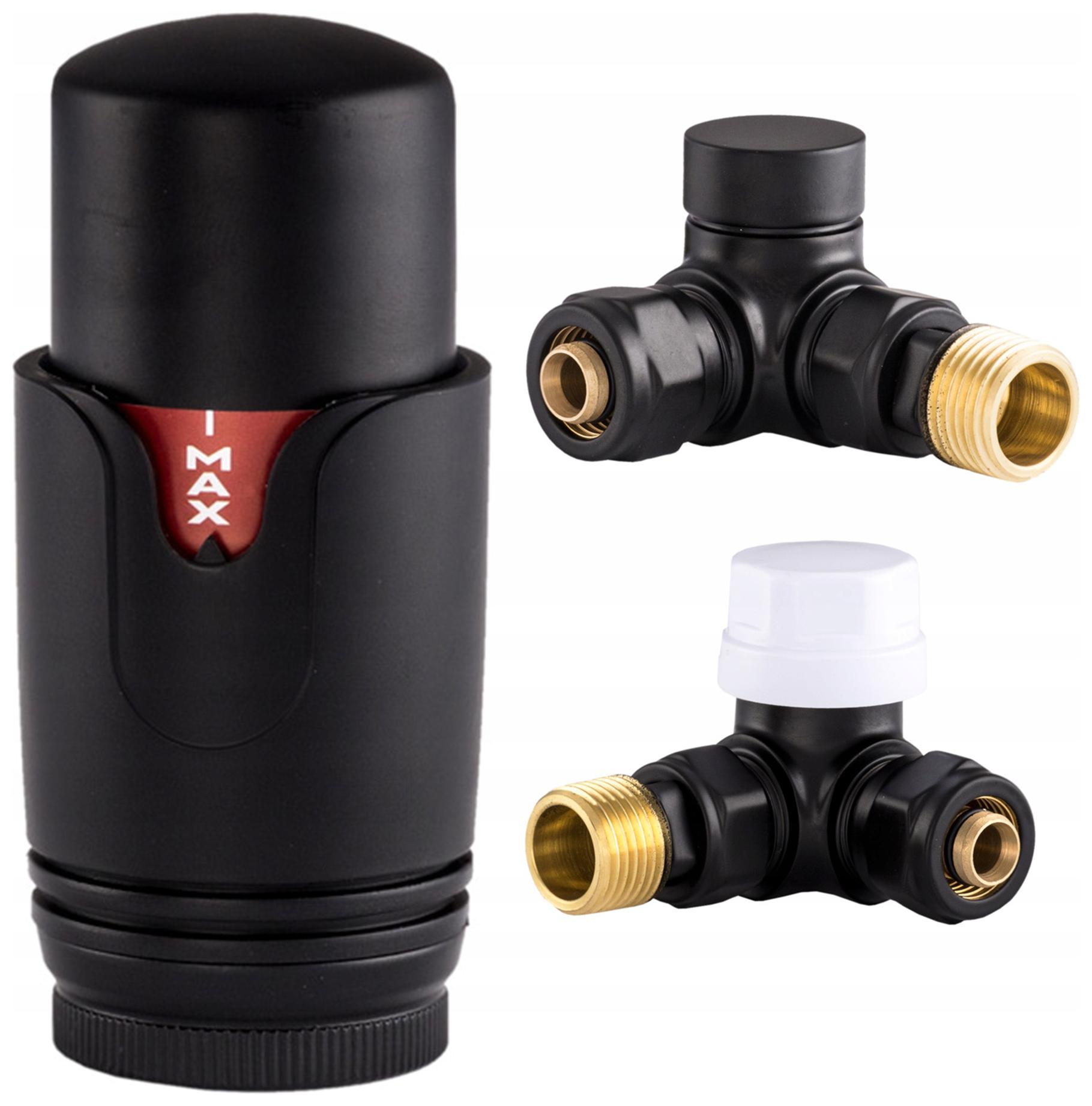 Termostatický Radiátorový Ventil Černý 3-OSÝ Napájecí Uzavírací 1/2"