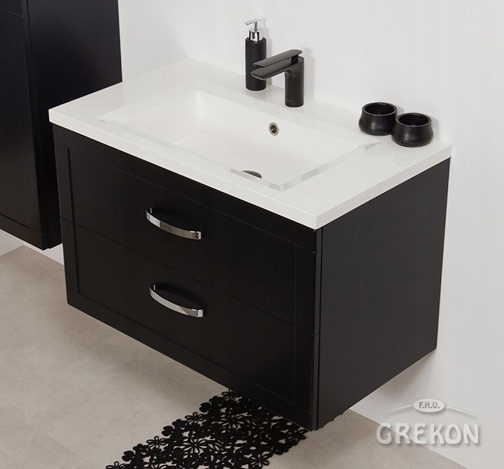 MEIVA meble łazienkowe czarna szafka + umywalka 80 Głębokość mebla 46 cm