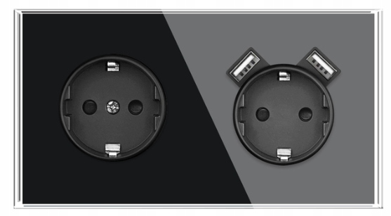 Zásuvka Elektrická Dvojitá 2x s Usb Kontakt Skleněné Tvrzené Černé