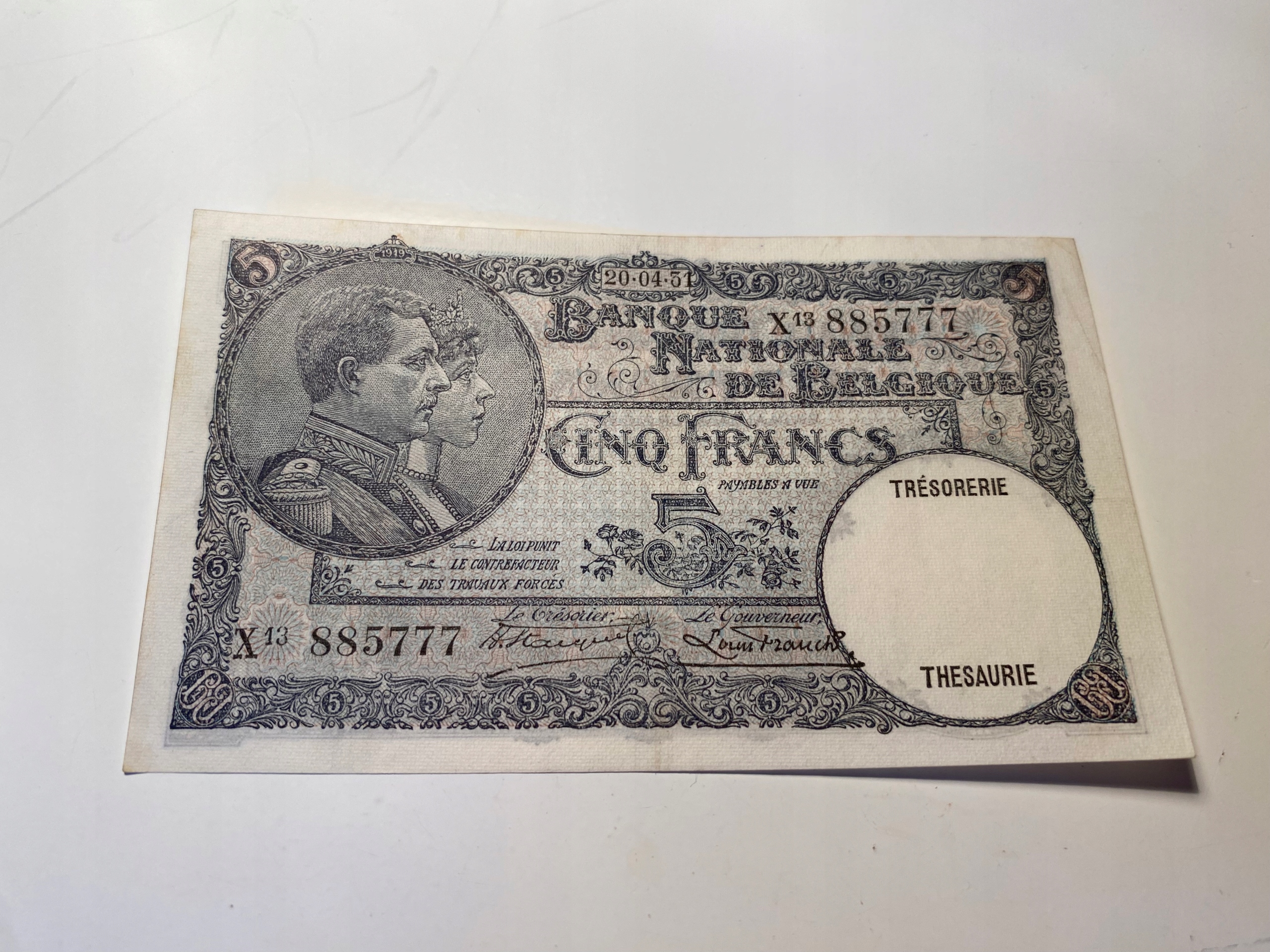 Belgia - 5 franków - 1931