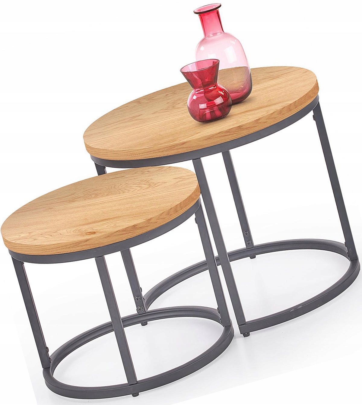 Kávový Stolek Villago Kulatý Dub 2KS 2V1, Loft Černý 53 x 53 x 45 cm