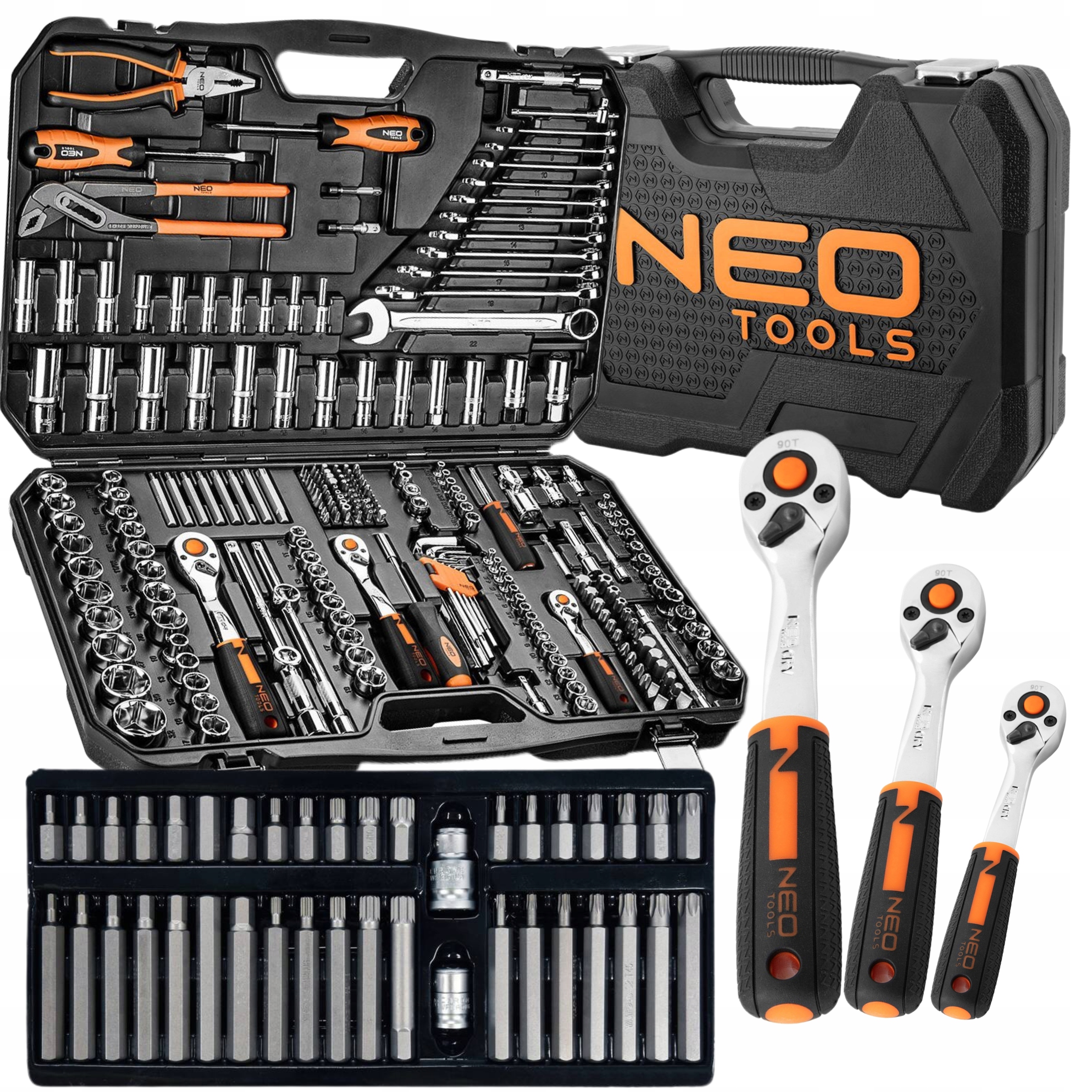 NEO ZESTAW KLUCZY NASADOWYCH 233E 1/2" 1/4" NASADKI BITY SATYNA +TORX 40SZT