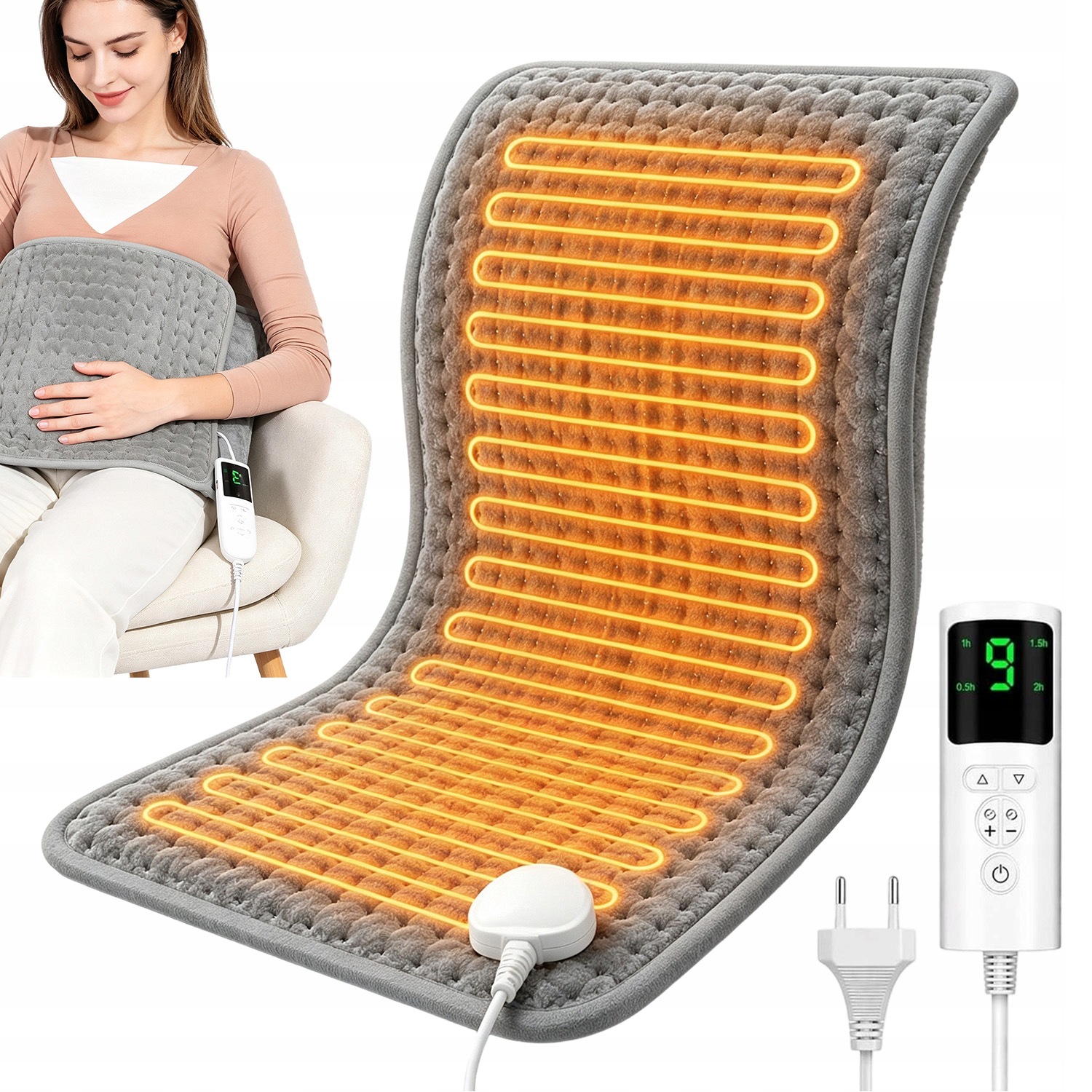 Poduszka Elektryczna Rozgrzewająca 60X30CM Z Timerem 9 Stopni Szara