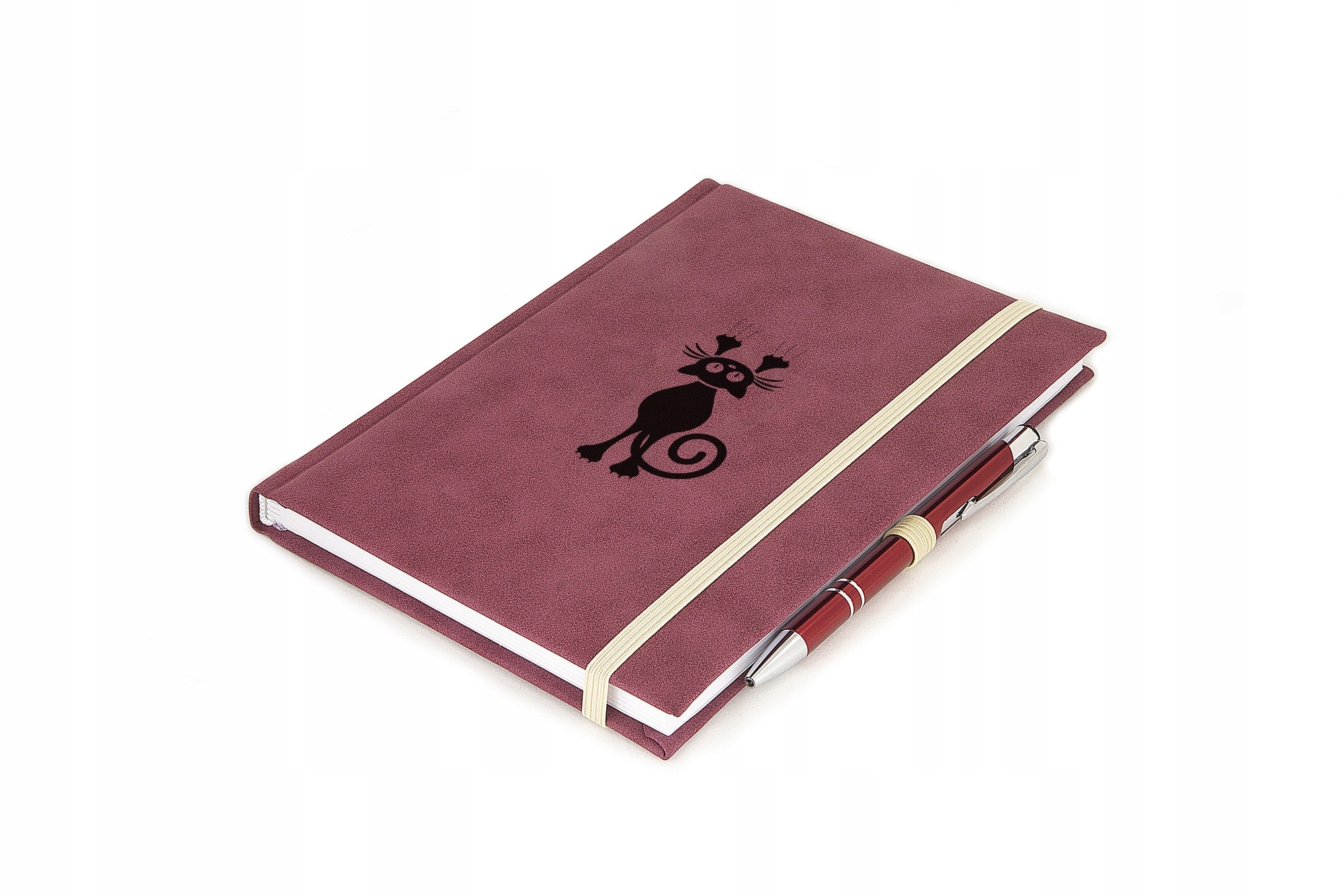 Kotek Notes długopis kratka Nubuk bordowy BEŻ8