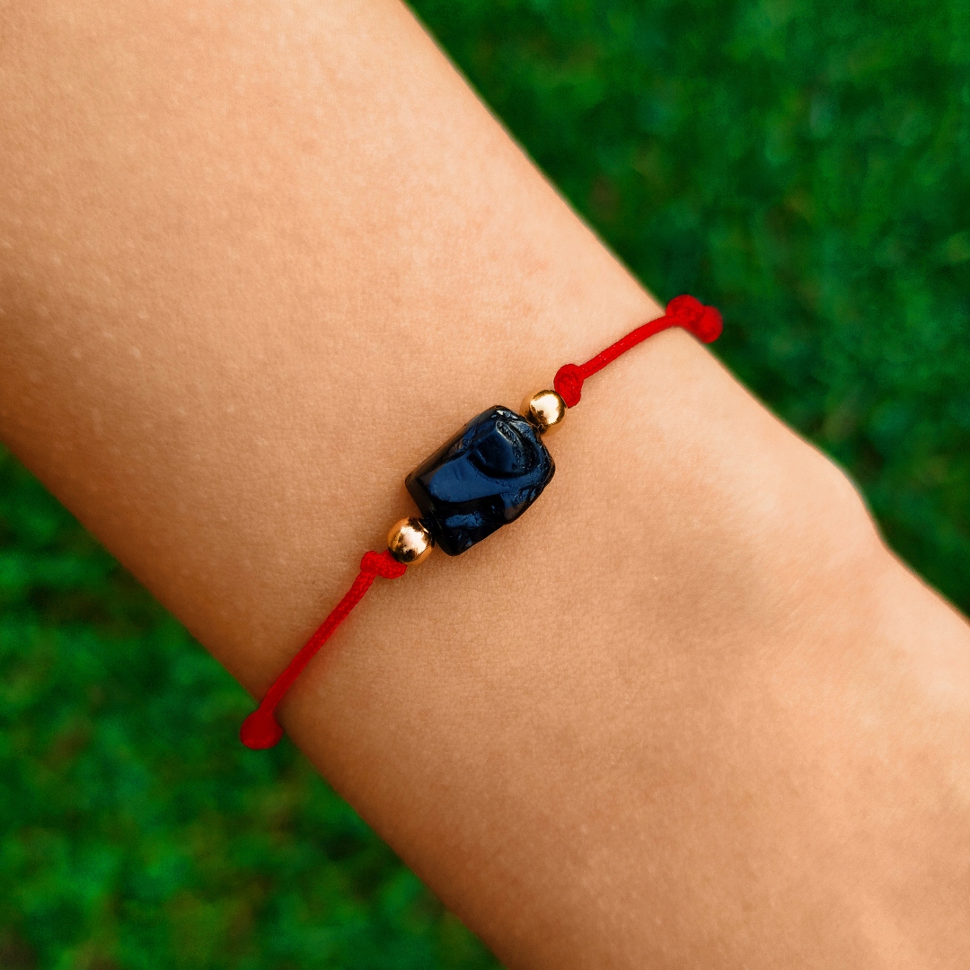 BRANSOLETKA CZARNY TURMALIN SZCZĘŚCIA CZERWONA Z KAMIENIA TURMALIN SZNUREK Marka Inna marka