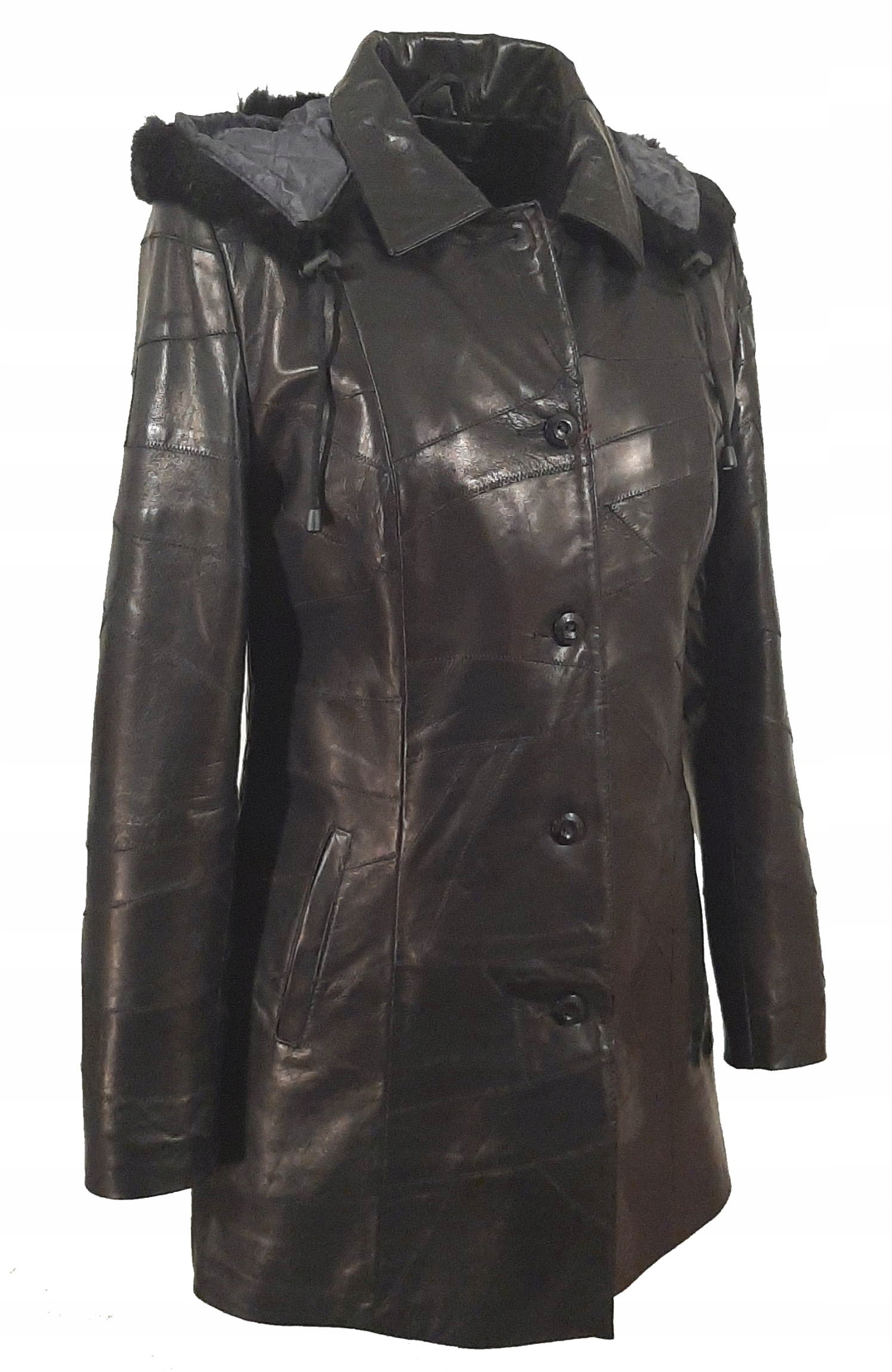 Kurtka Skórzana 44 CZARNA Damska Mozaika Lekka 2W1 Marka ELEGANCJA