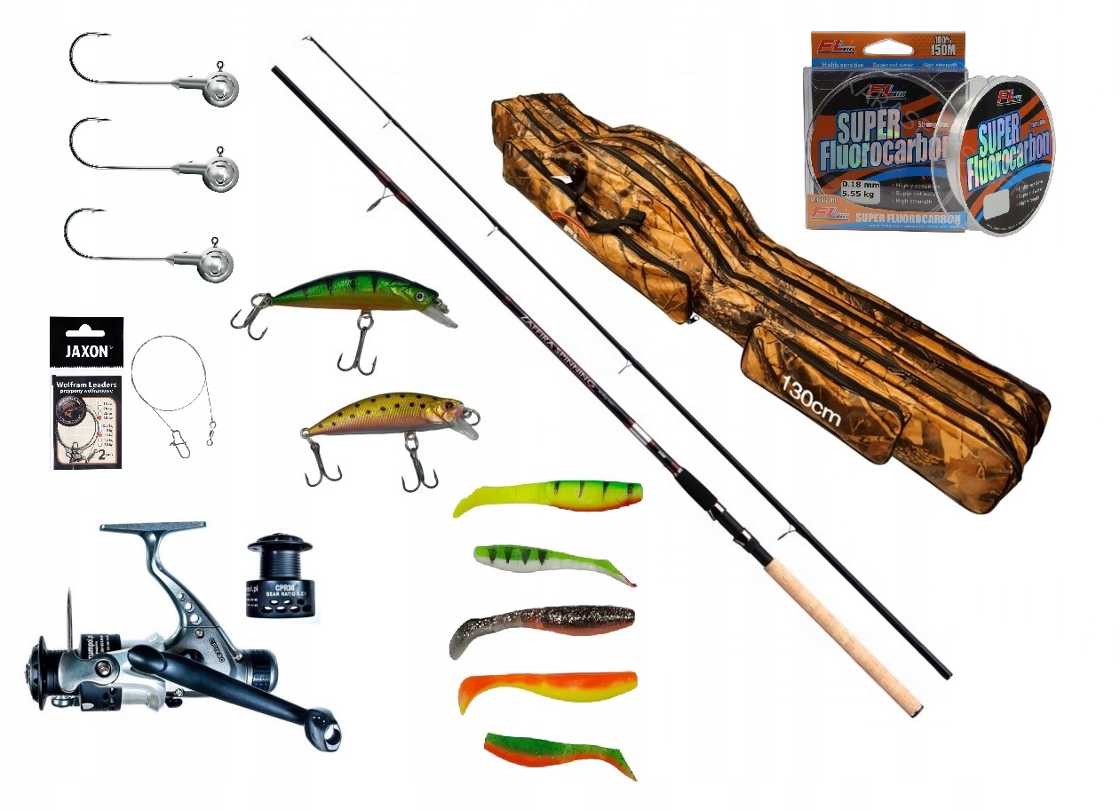 Zestaw Spinningowy Wędka Jaxon 2,4m Pokrowiec Kołowrotek Żyłka Rippery
