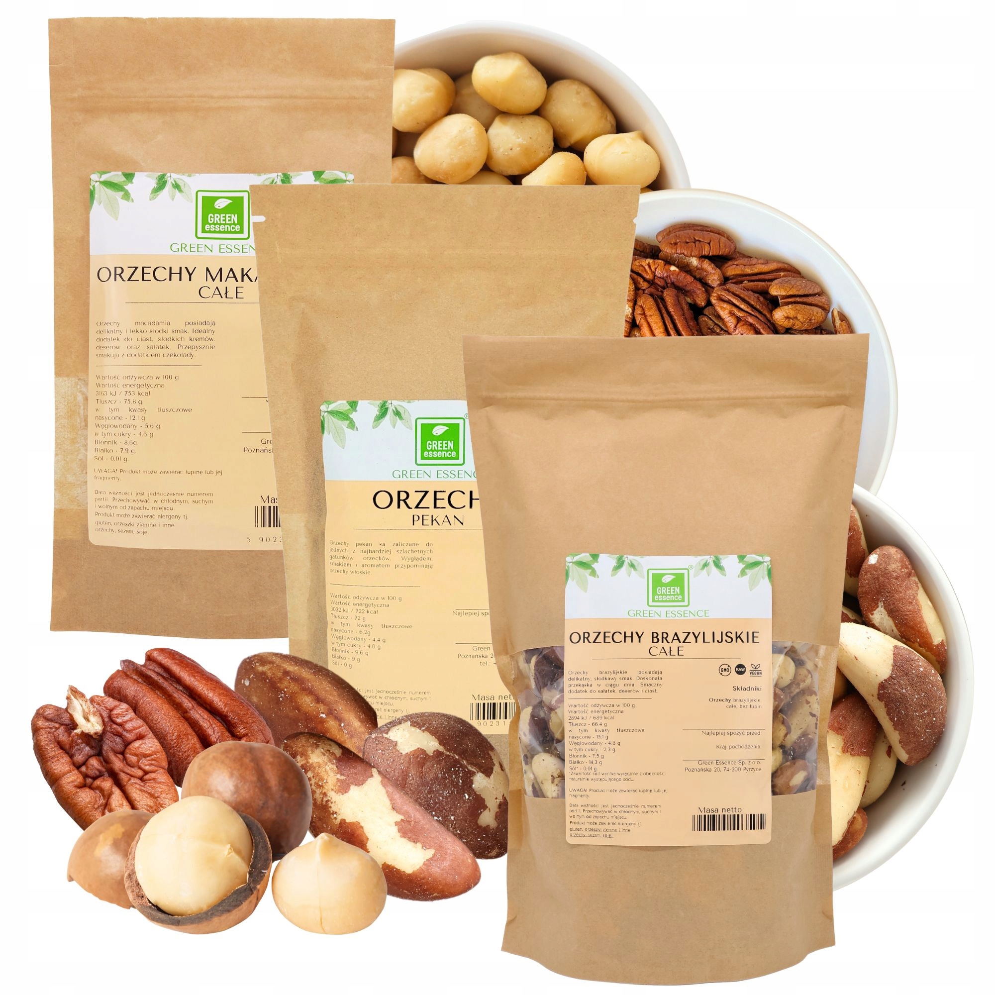 Ořechy Keto Macadamia 250g Brazilské 500g Pekan 250g Celé přírodní