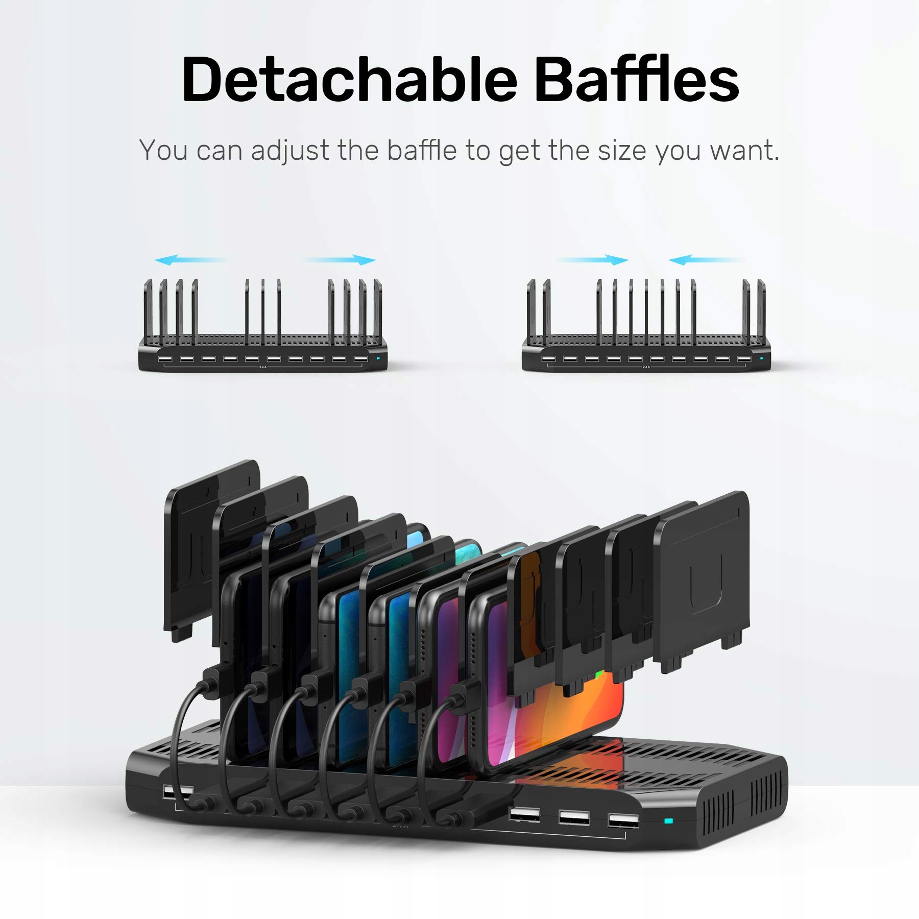 UNITEK Stacja Ładowania 60W 10 Portów USB Organizer na Tablety i Urządzenia — miniatura 6