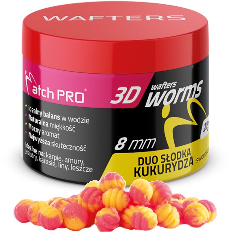 Przynęta kulki proteinowe Match Pro Worms Wafters 3D Duo 8mm 20g Kukurydza