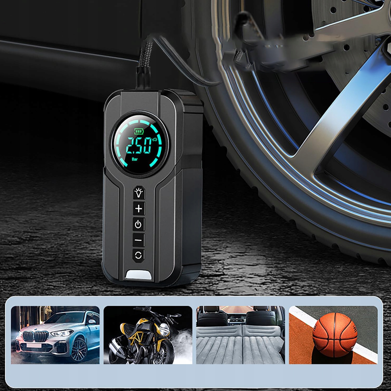 BOOSTER JUMP STARTER SAMOCHODOWY ROZRUCH ZESTAW Z POMPKA POWERBANK 10000mAh Marka bez marki