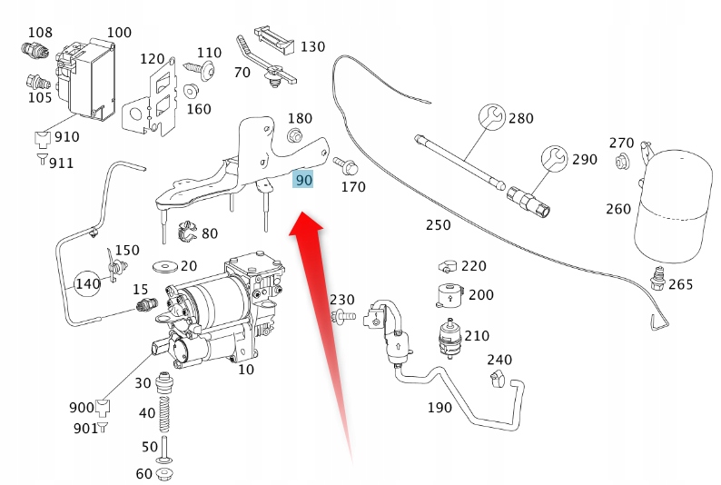 Držák Kompresoru Pro Pneumatiky Mercedes C216 W221 A2213200243