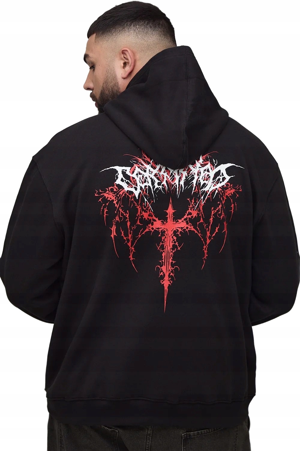 Boohooman Pánská Mikina S Kapucí Černá S Potiskem Plus Size 3XL Z3A