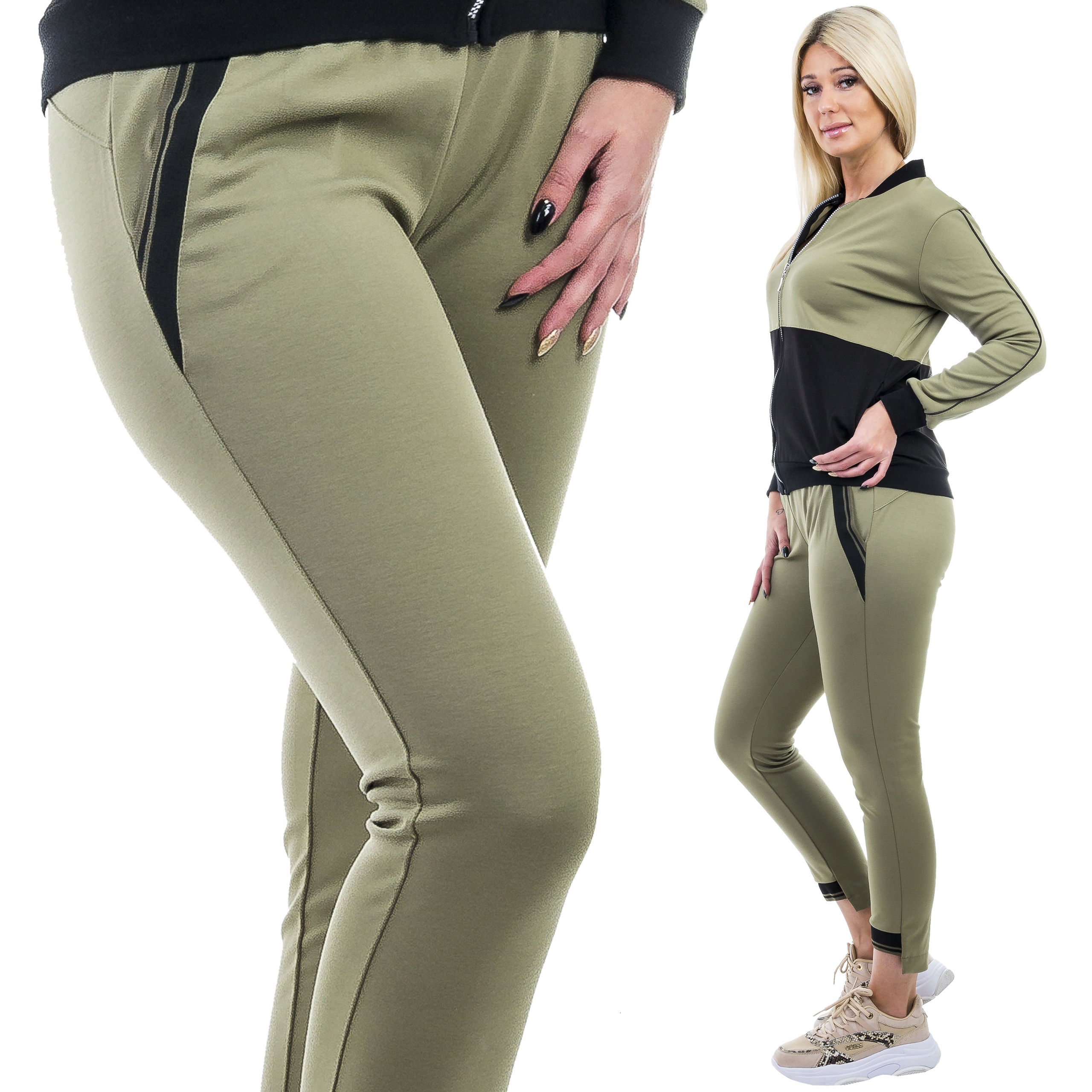 

S325 Spodnie Dresowe z Lamówką Zielone r. M (38)