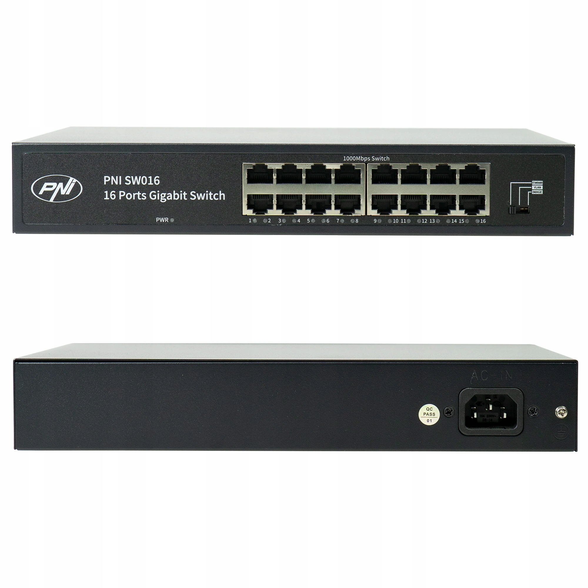 Switch Pni SW016, 16 x 10/100/1000 Mbps, Gigabit, kovové puzdro