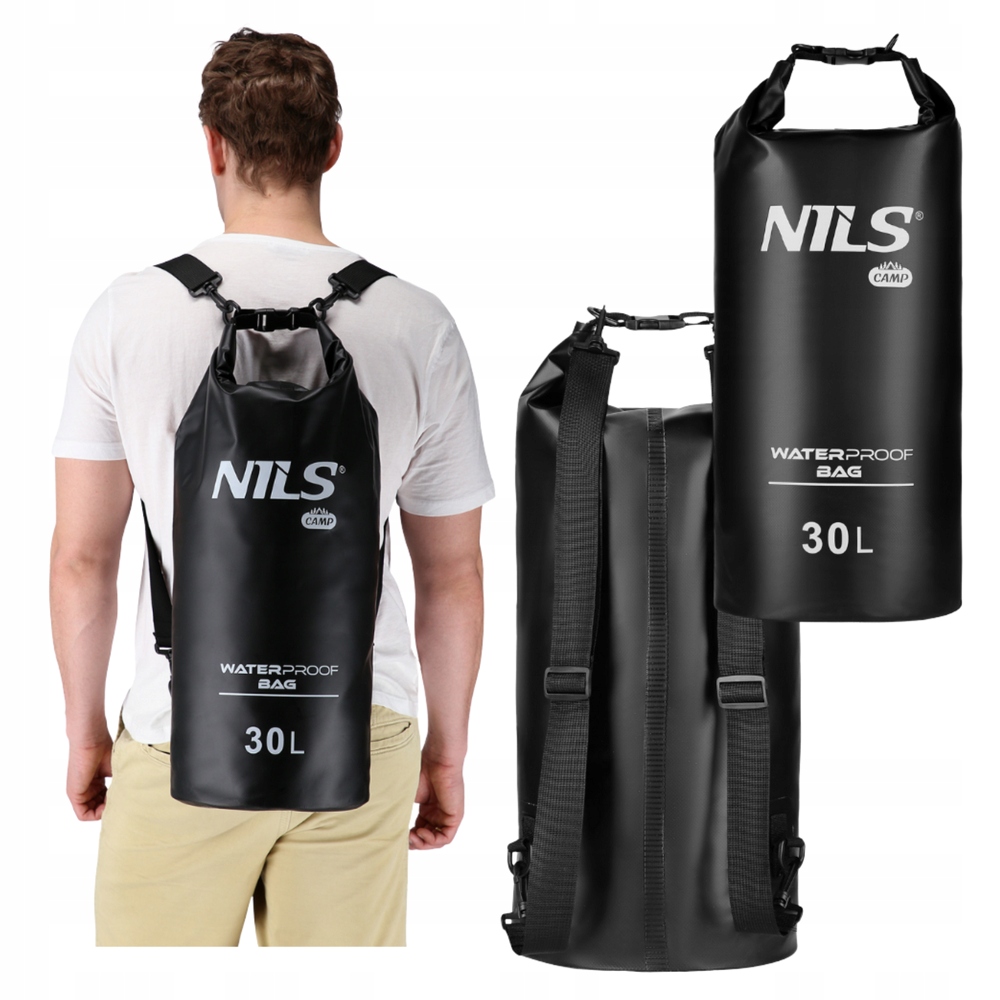 Duży Worek Plecak Wodoodporny Wodoszczelny Dry Bag Żeglarski Czarny 30 L