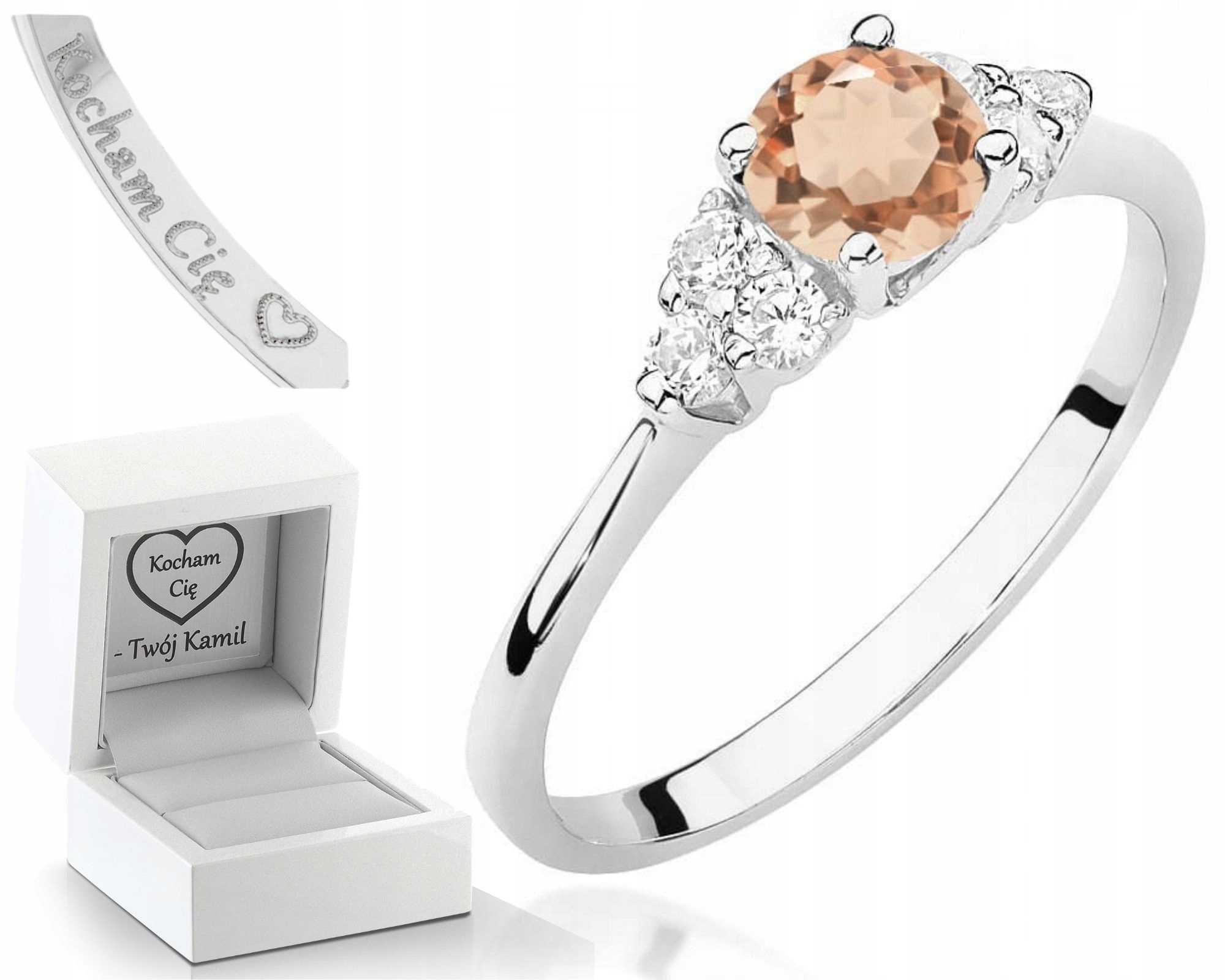 Bílé Zlato Prstýnek S Morganitem A Brilianty Gravírování Bonus 585