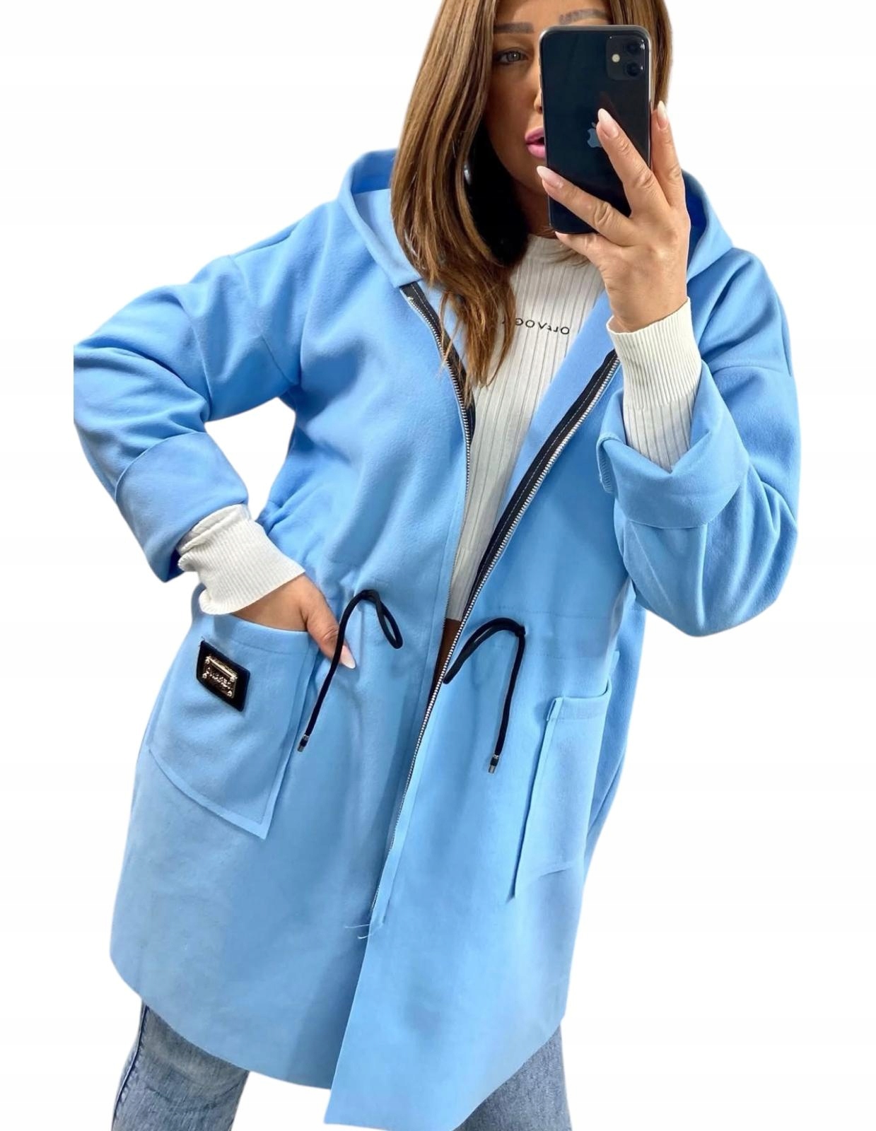 K308 Mikina Kardigan Přehoz Kapuce Modrá vel. 52 (6XL)