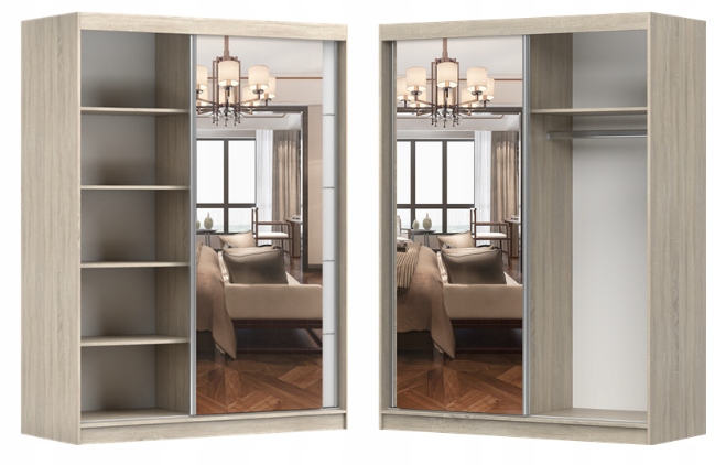 Szafa Przesuwna VISTA 05 150 Lustro półki drążek duża sypialnia KOLORY Informacje dodatkowe szafa z lustrem