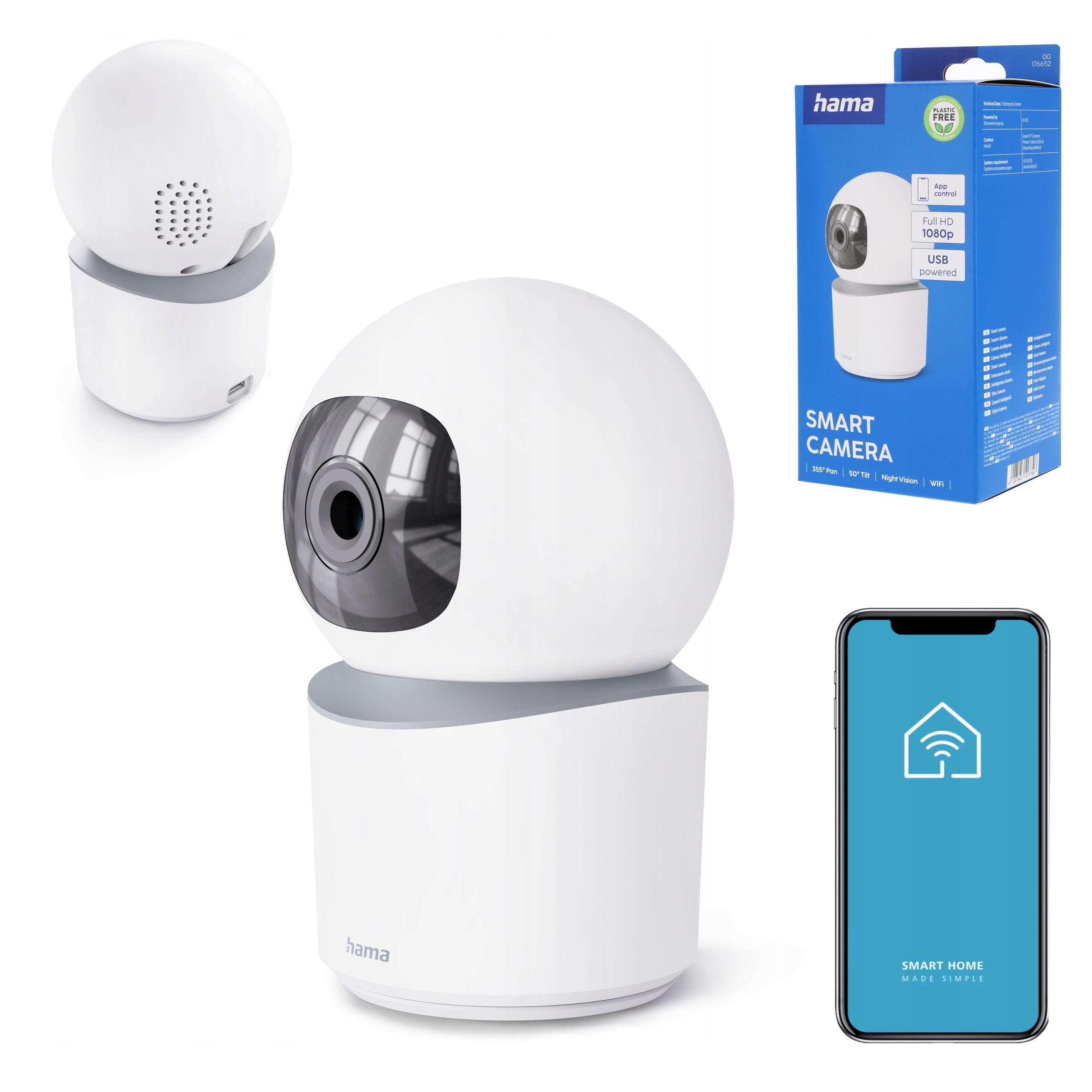 Wewnętrzna kamera Hama do monitoringu Wi-Fi Full Hd obrotowa nagrywanie