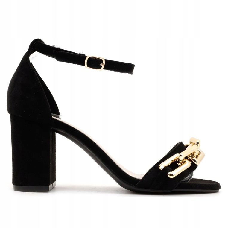 Sandały DAMSKIE NA obcasie SŁUPKU zamszowe czarne Rozmiar 36