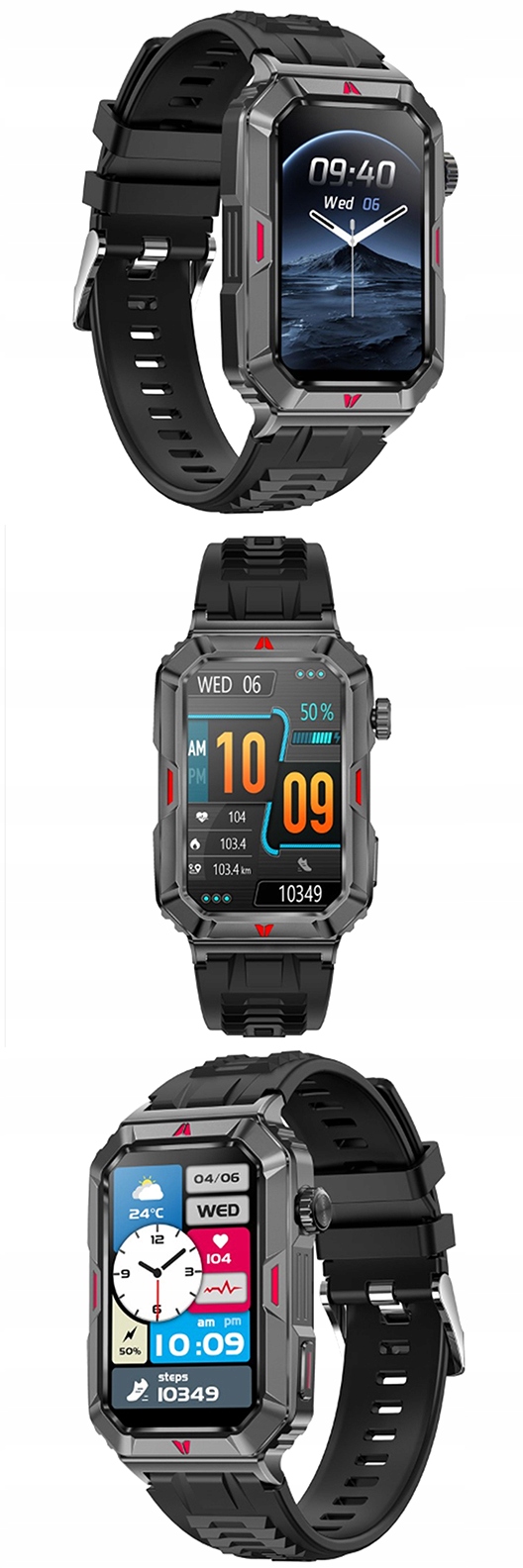 SMARTBAND SMARTWATCH ZEGAREK SPORTOWY OPASKA SPORTOWA AMOLED PL FIT SMS IOS Wodoszczelność poniżej 20m = WR20