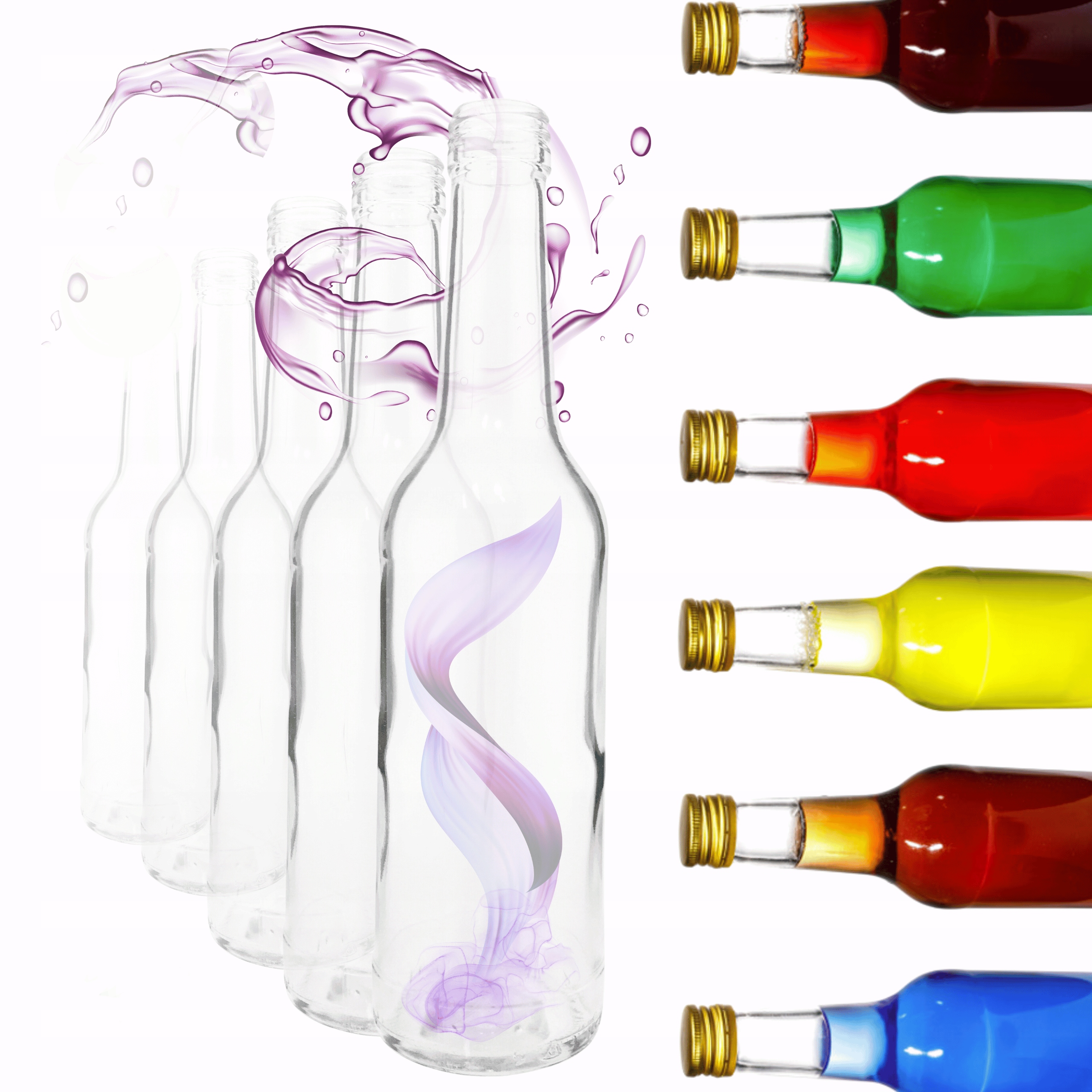 Lahvičky 330 ml na džus, tinkturu, tradiční sirup fi28 30ks, Bez Víček