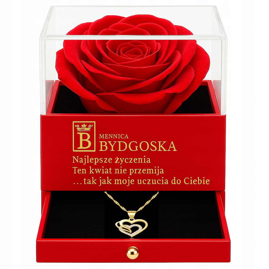 Srebrny naszyjnik damski serce szkatułka róża pozłacane srebro