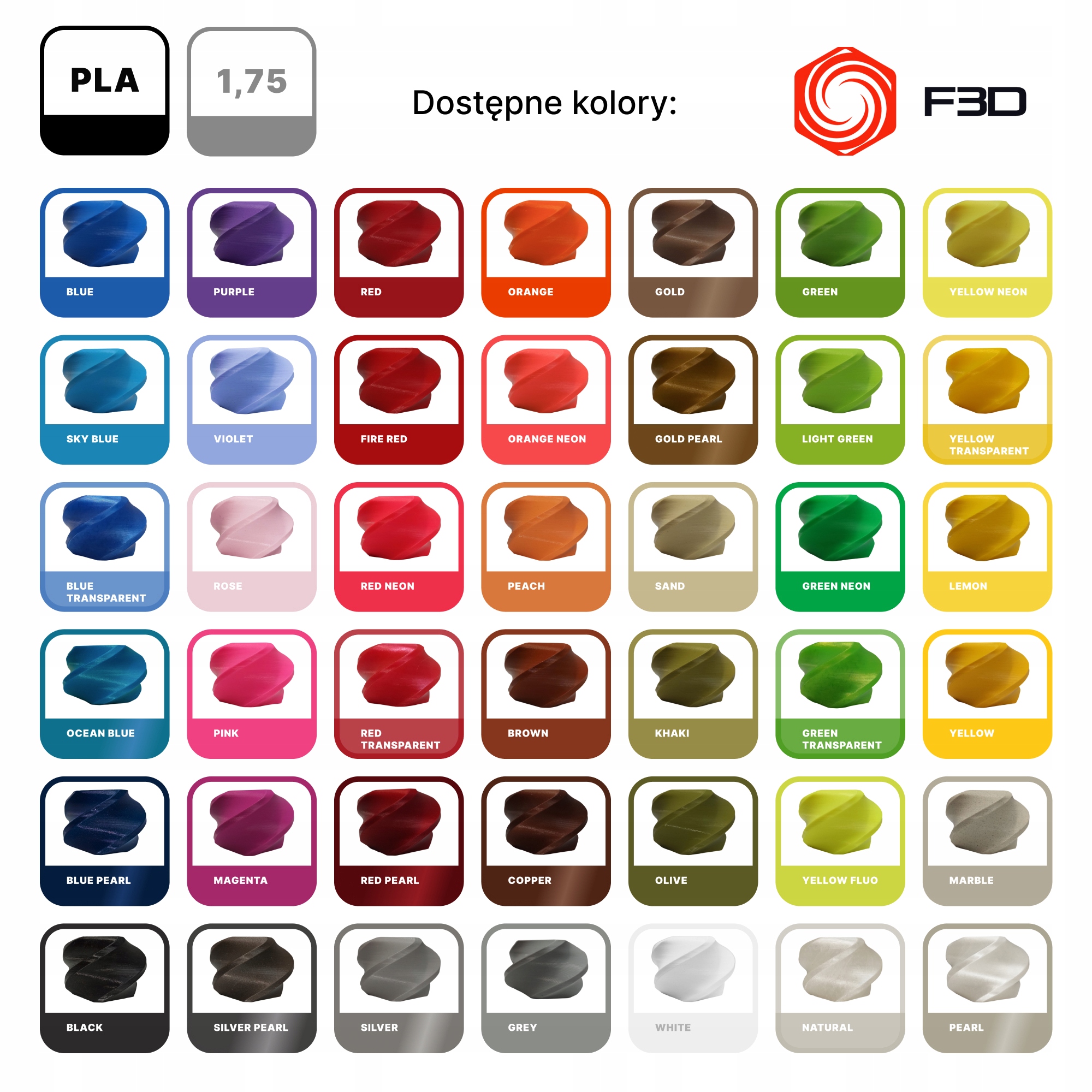 Filament PLA RÓŻOWY 1,75mm 1kg F3D Kod producenta 100-806