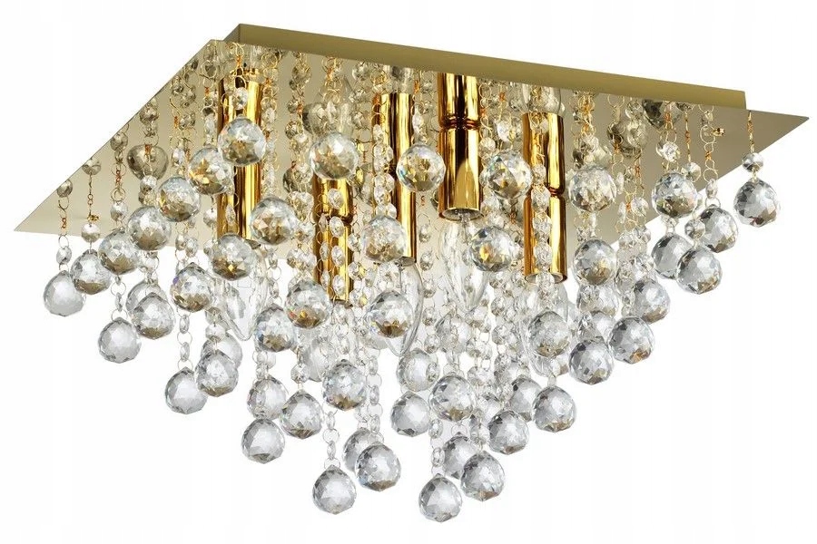 Stropná lampa glamour zlatá s kryštálikmi štvorcová 42 cm Reality