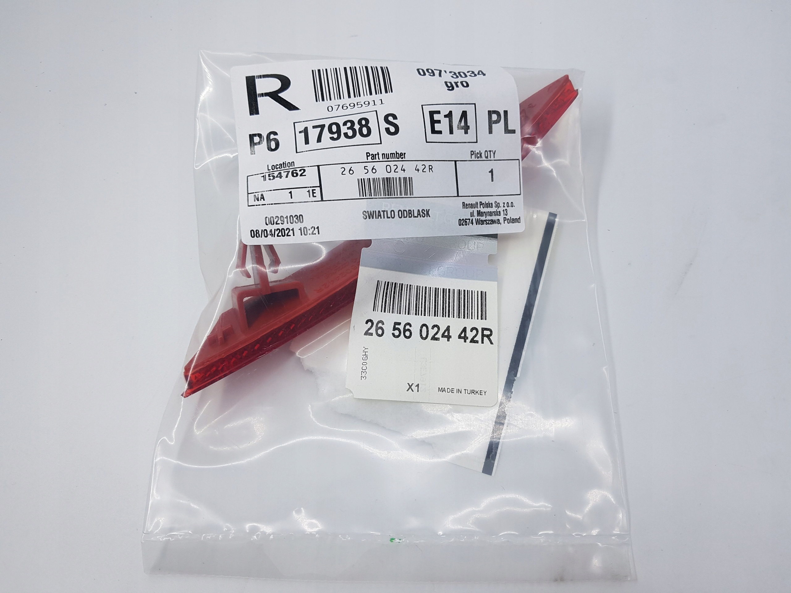SWIATLO ODBLASKOWE PRAWY TYL CLIO V Parts manufacturer Renault original OE