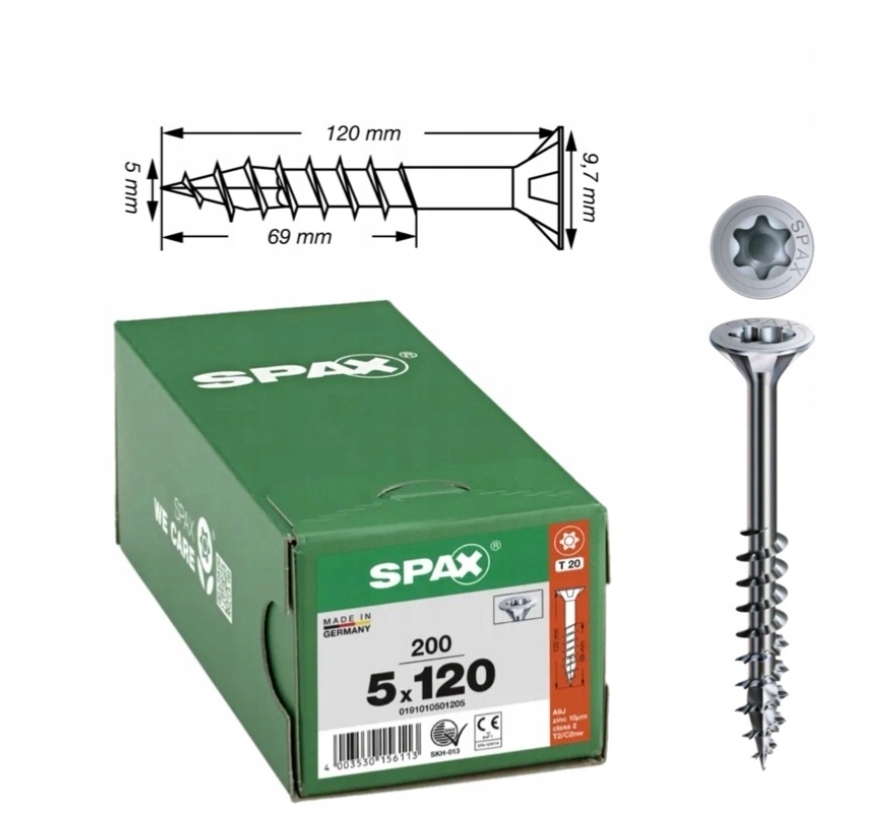 Univerzální vrut do dřeva spax 5 x 120 Wirox Txtg, 200 ks