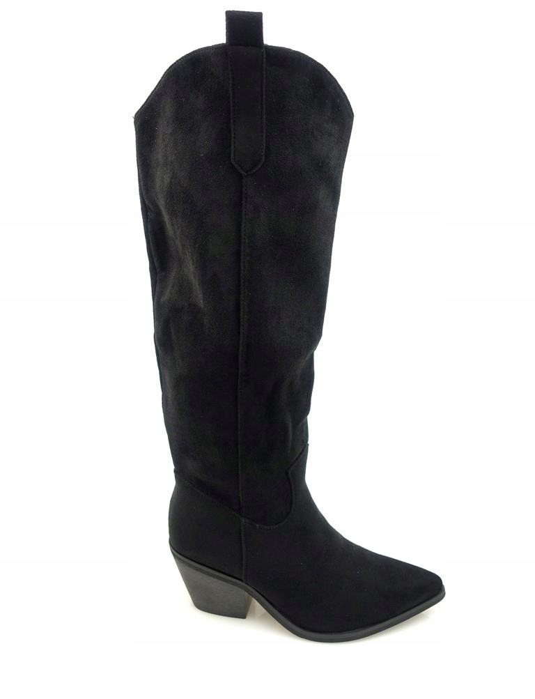 ZAMSZOWE KOZAKI KOWBOJKI CZARNE NA SŁUPKU 38 Marka bez marki