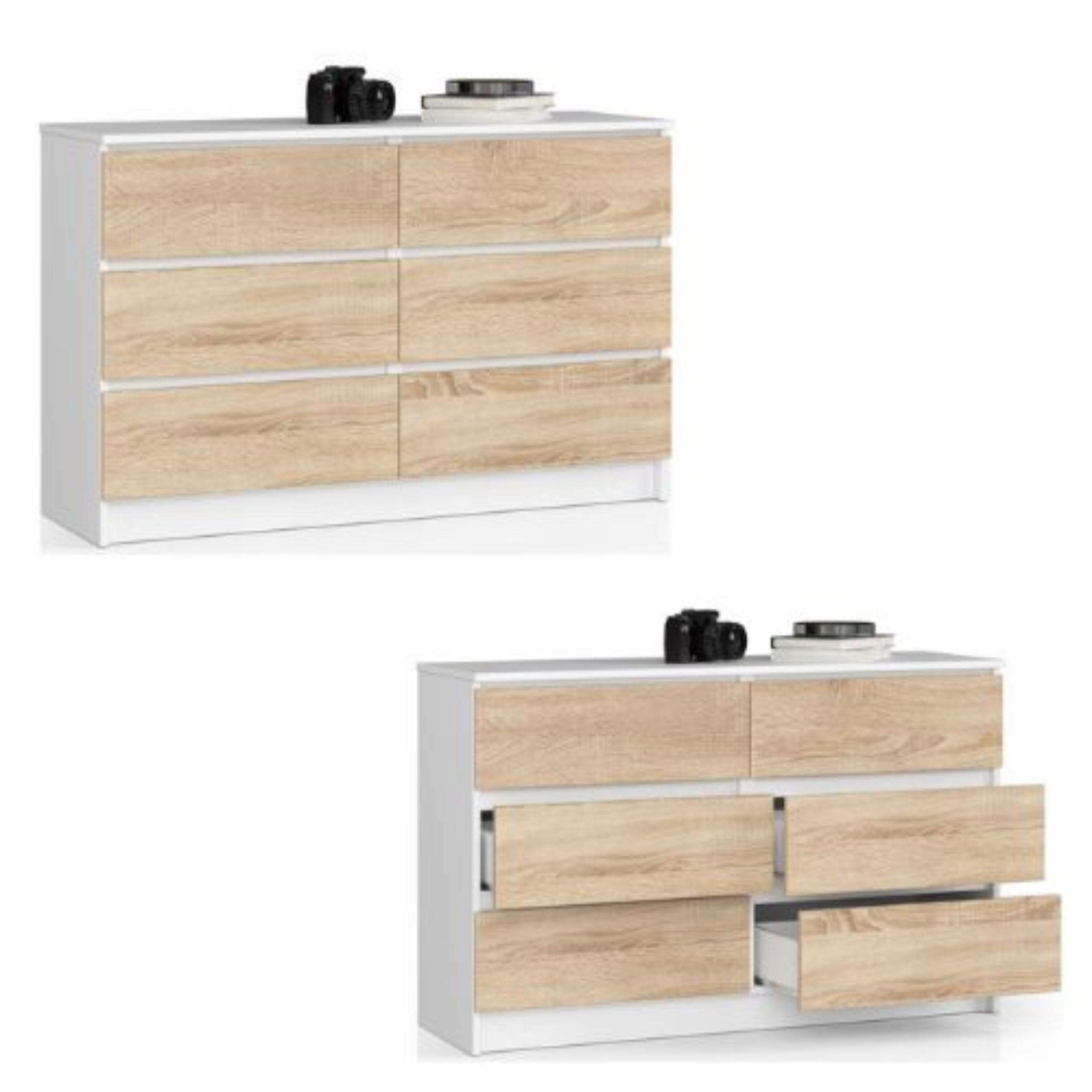 Komoda, skrinka K120 6 zásuviek, biela-sonoma Akd