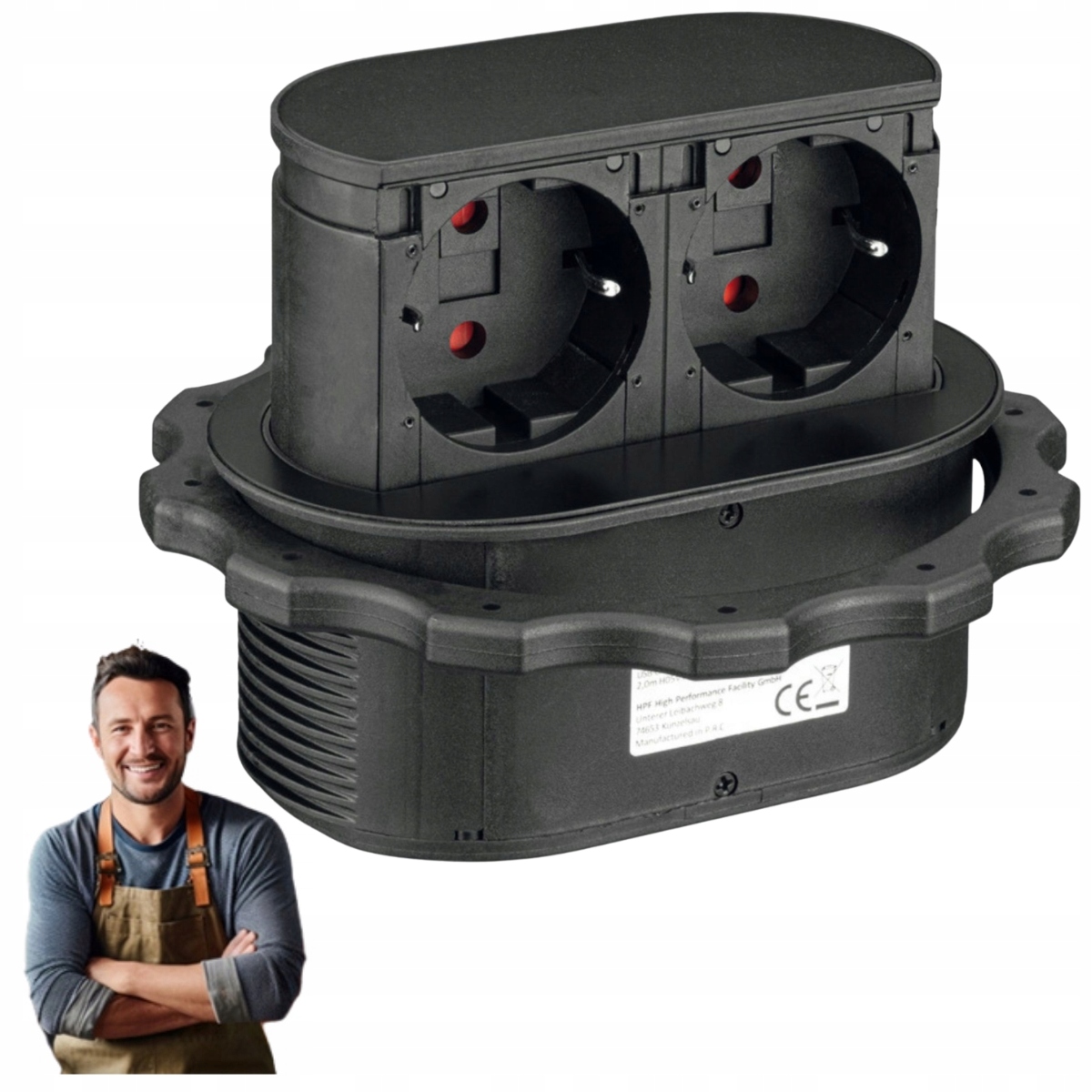 Nábytková zásuvka na desku s výsuvným háčkem Piccolino 2x Schuko černá matná