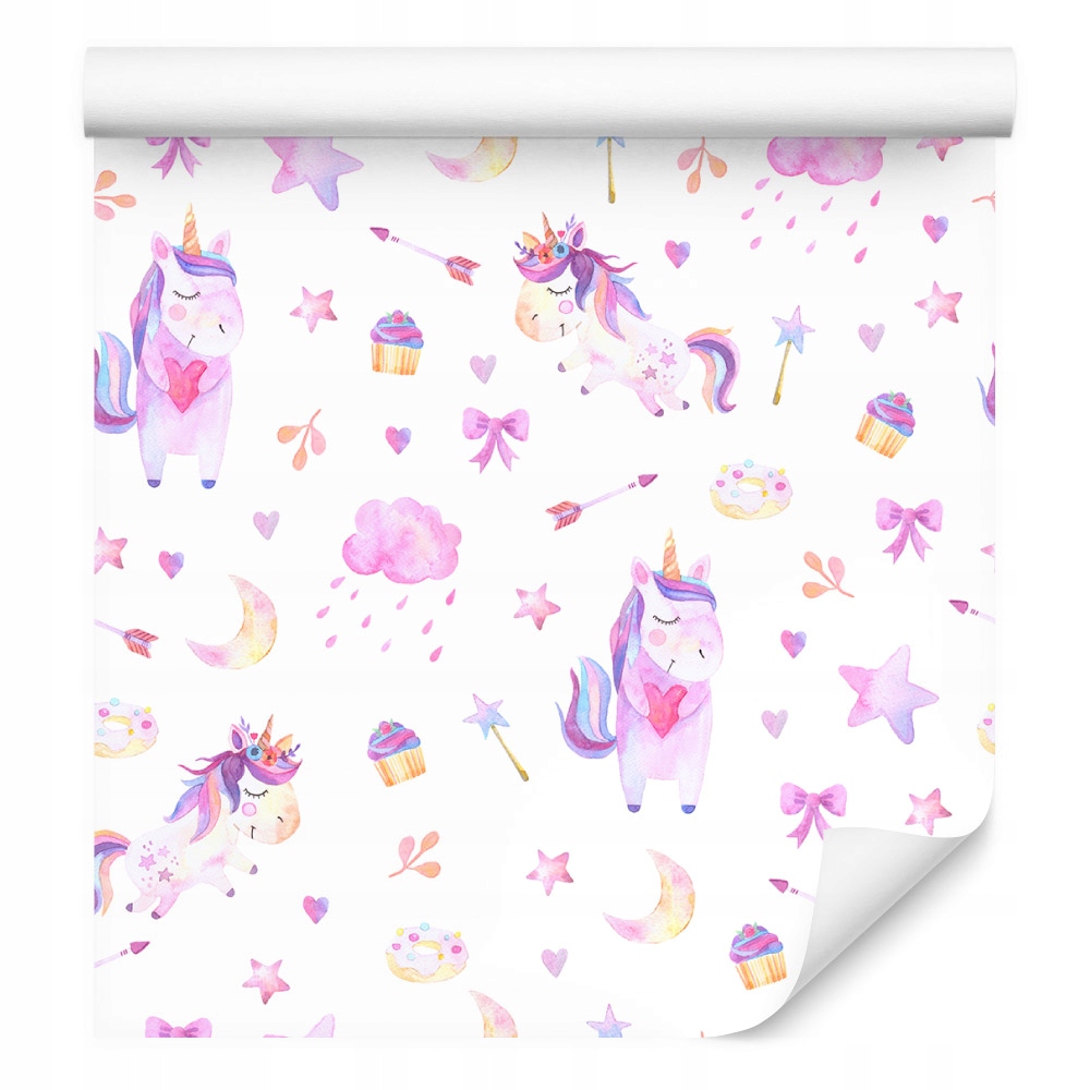 Tapeta pro dívku, jednorožci, mašle, koblihy