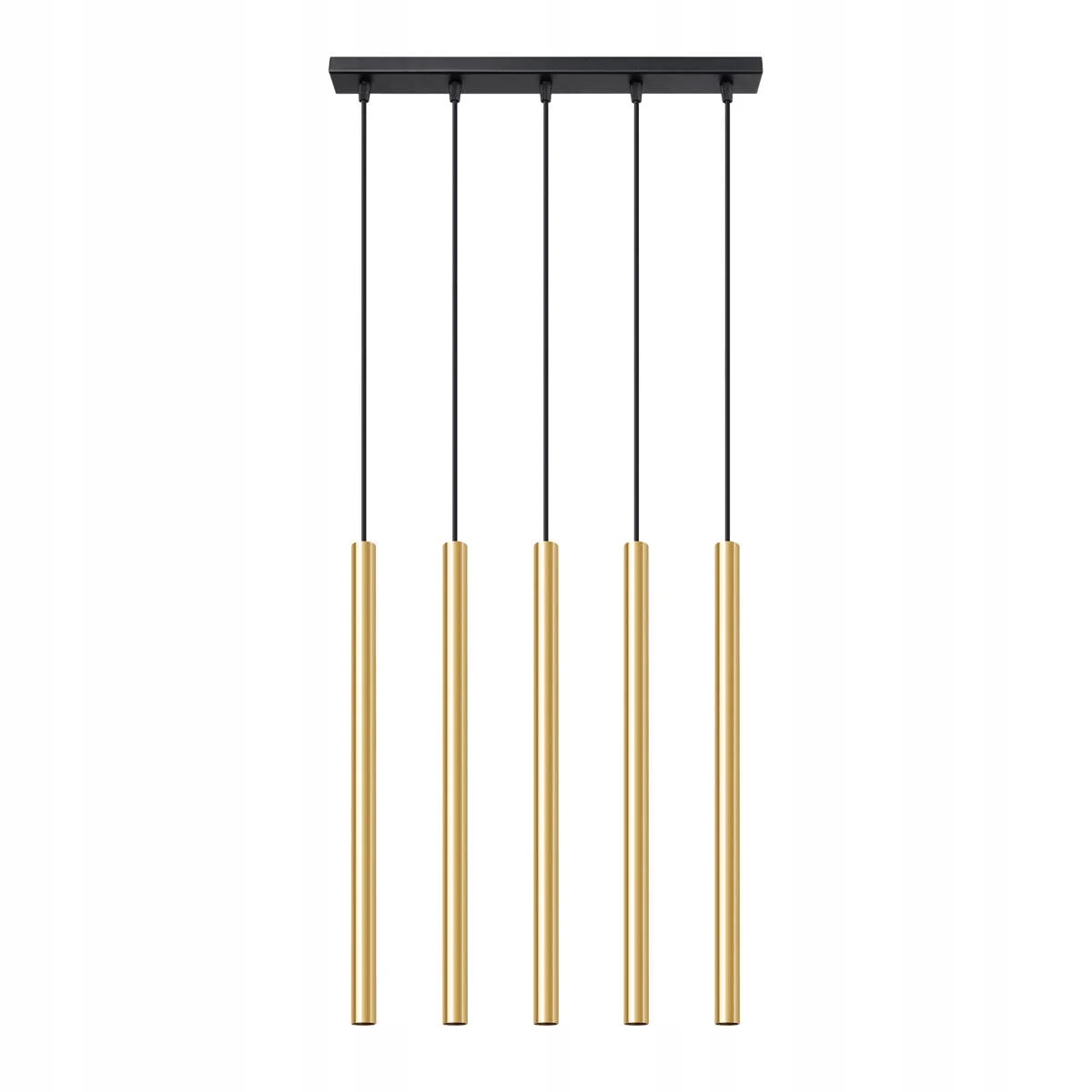 Závesná lampa čierna zlatá tuby nad stôl ostrov bar 5 bodov lišta 45 cm Sollux