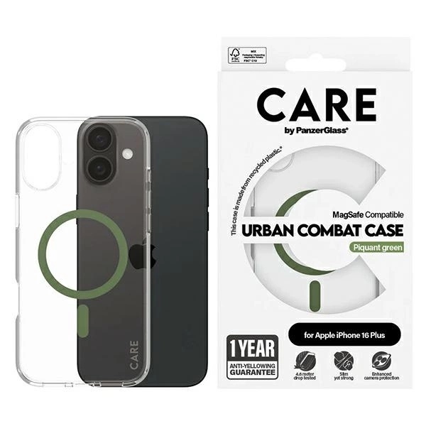Pouzdro Care by PanzerGlass Flagship Case s MagSafe pro iPhone 16 Plus zelené