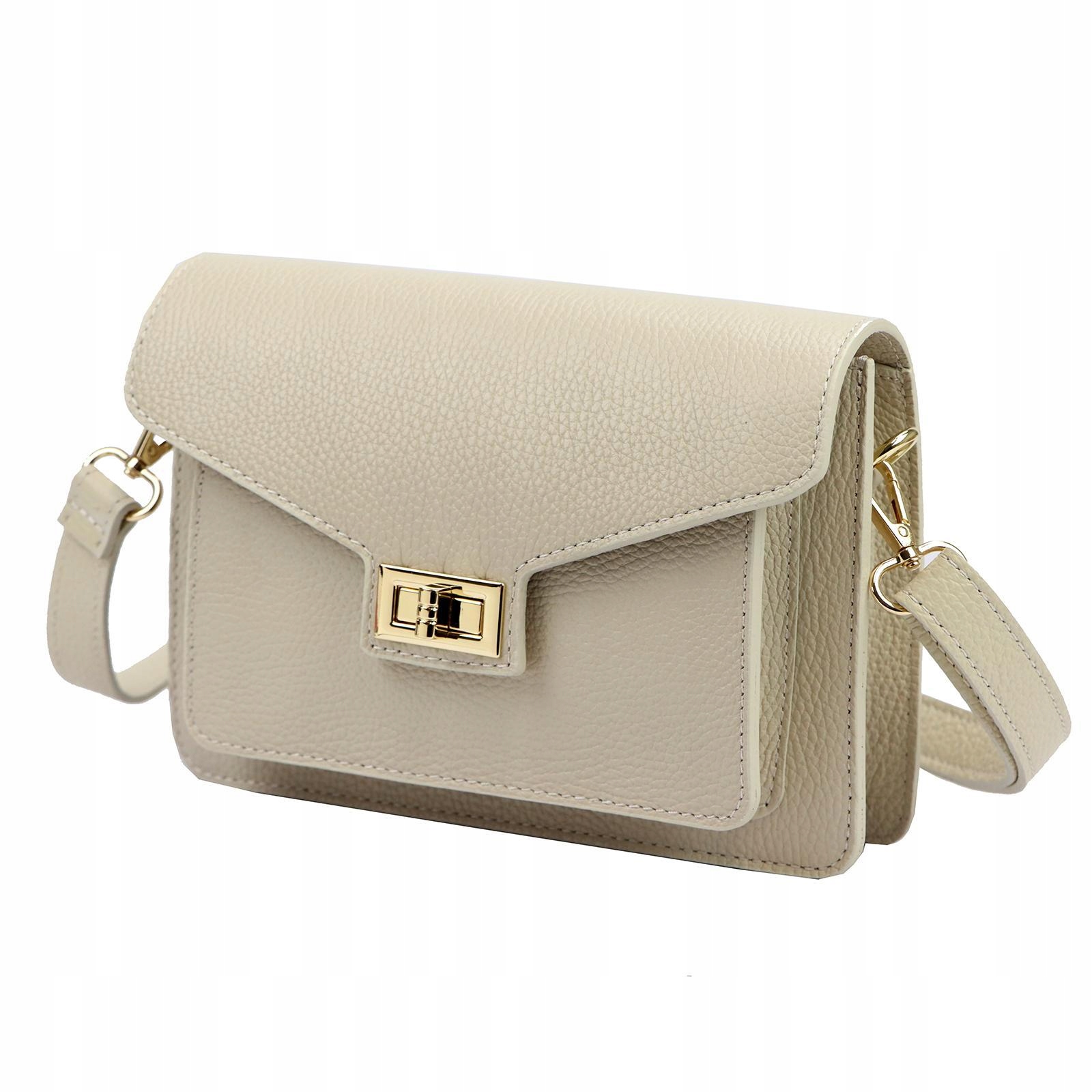 Torebka skórzana damska włoska mała listonoszka Luka Dollaro beżowa