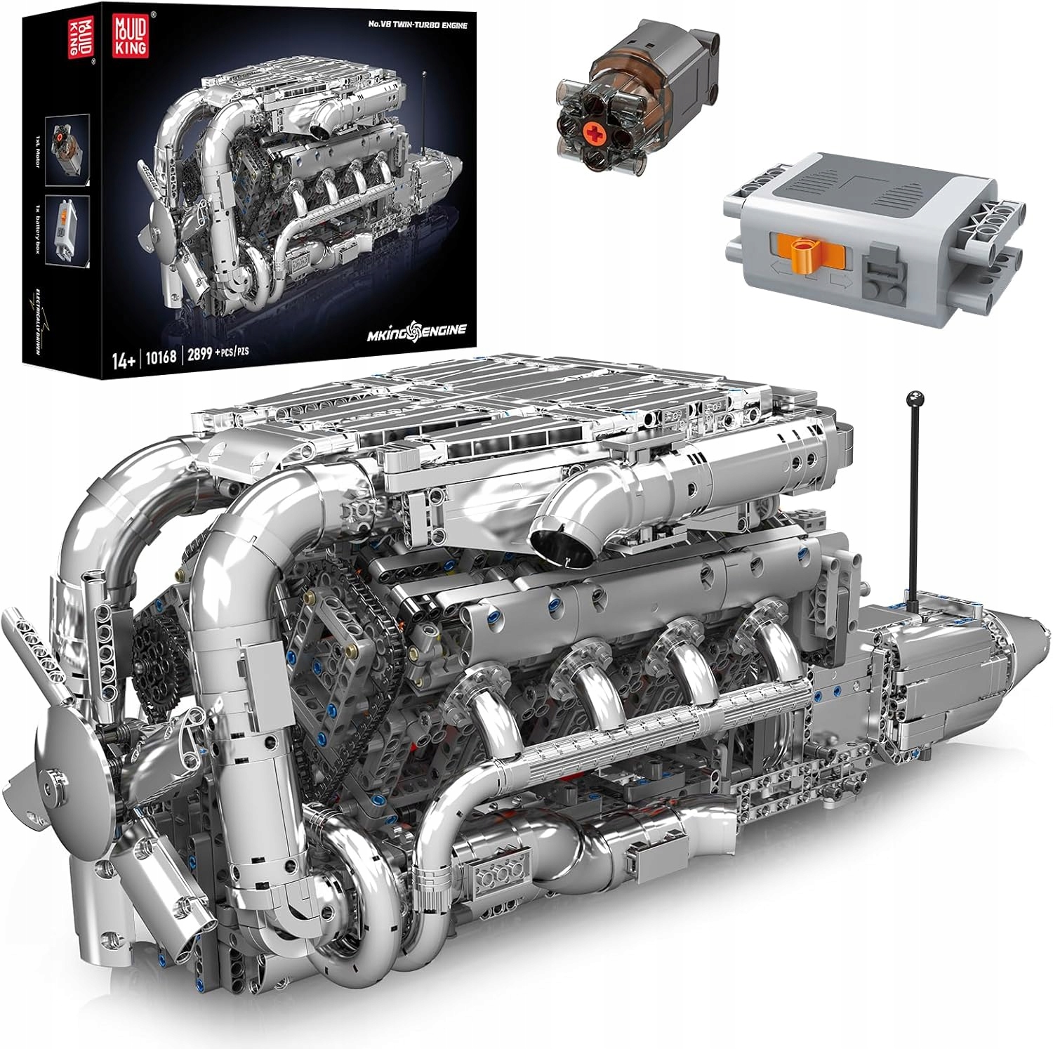 Klocki Mould King 10168 Silnik Mercedes Amg V8 Twin-turbo Model Silnika Box