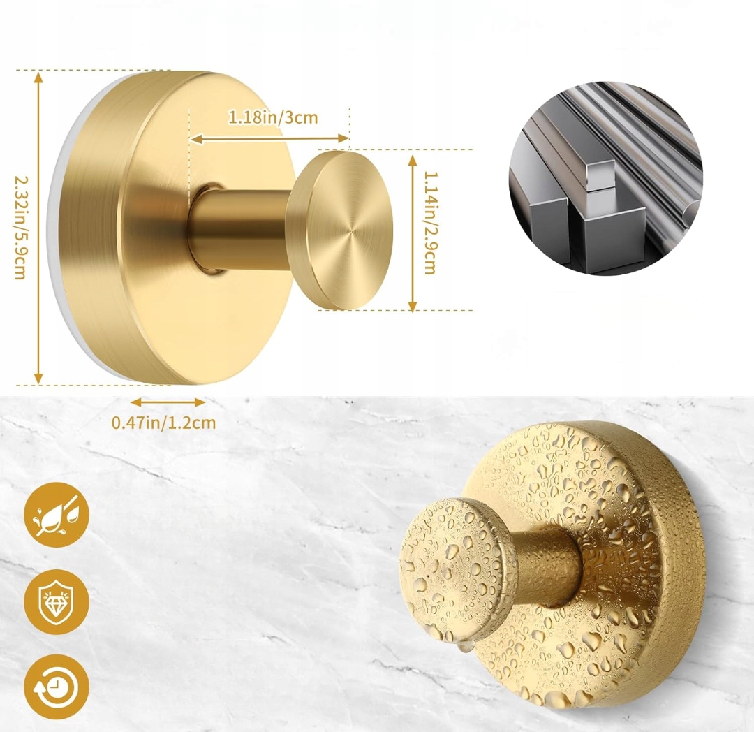 WIESZAK ścienny na ręcznik NA SUPER MOCNĄ PRZYSSAWKĘ NA SZKŁO GLAZURĘ 2szt Kod producenta Ø 60 mm - Gold