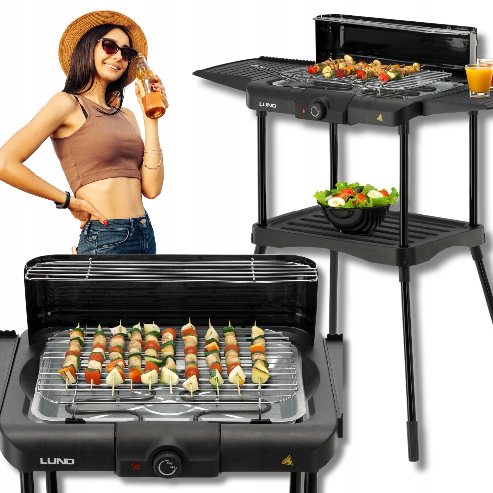 Velký zahradní Elektrický Gril Termostat stojící 2000W ocelový Rošt