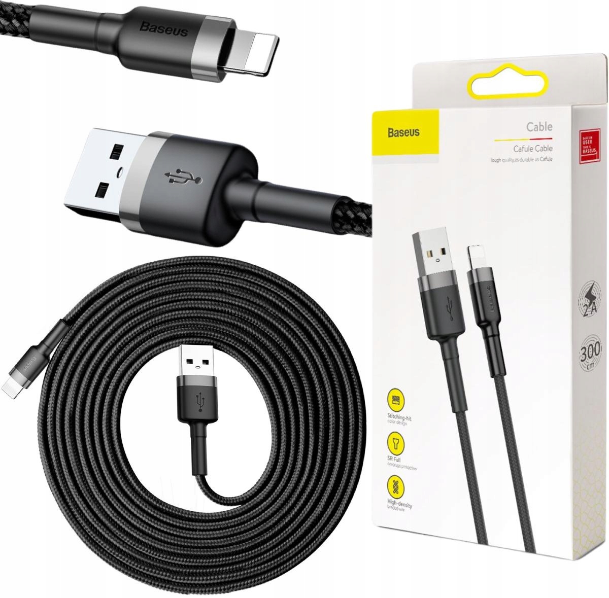 Kabel Usb-a Lightning iPhone Baseus Cafule CALKLF-RG1 300cm Apple 2A Czar